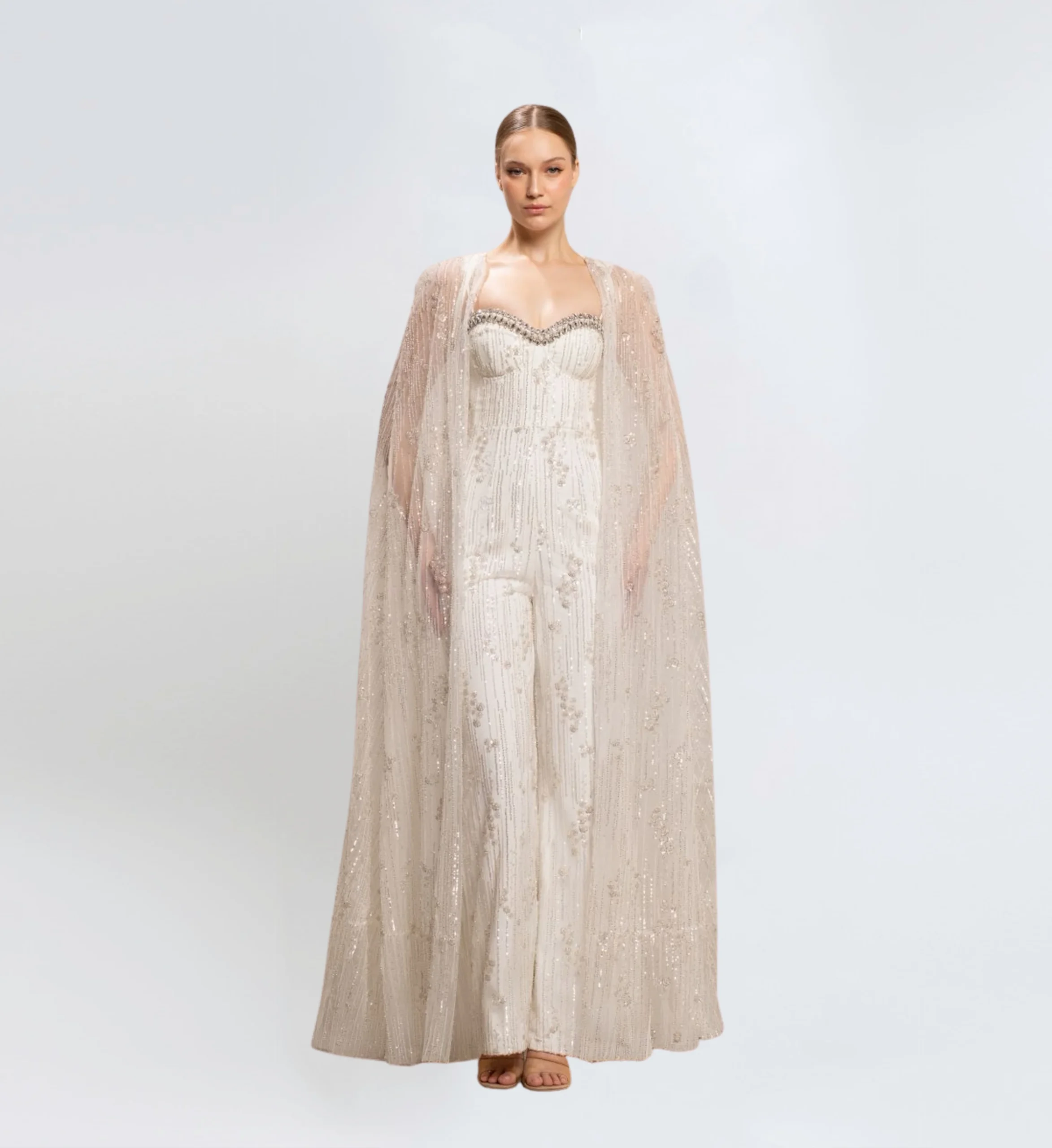 BEAD EMBROIDERED TURTLE NECK LONG DRESS