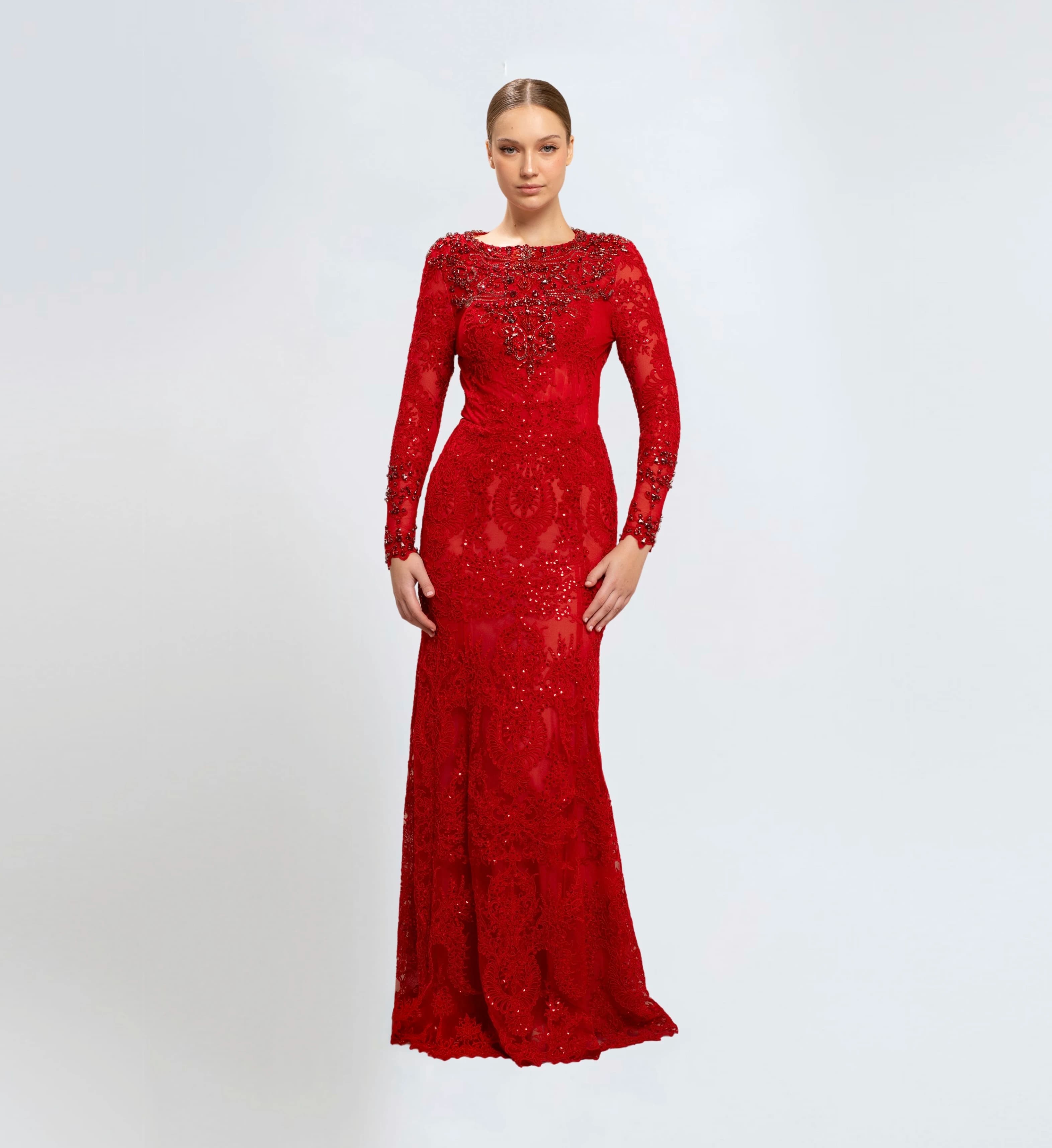 THREAD EMBROIDERED LONG DRESS