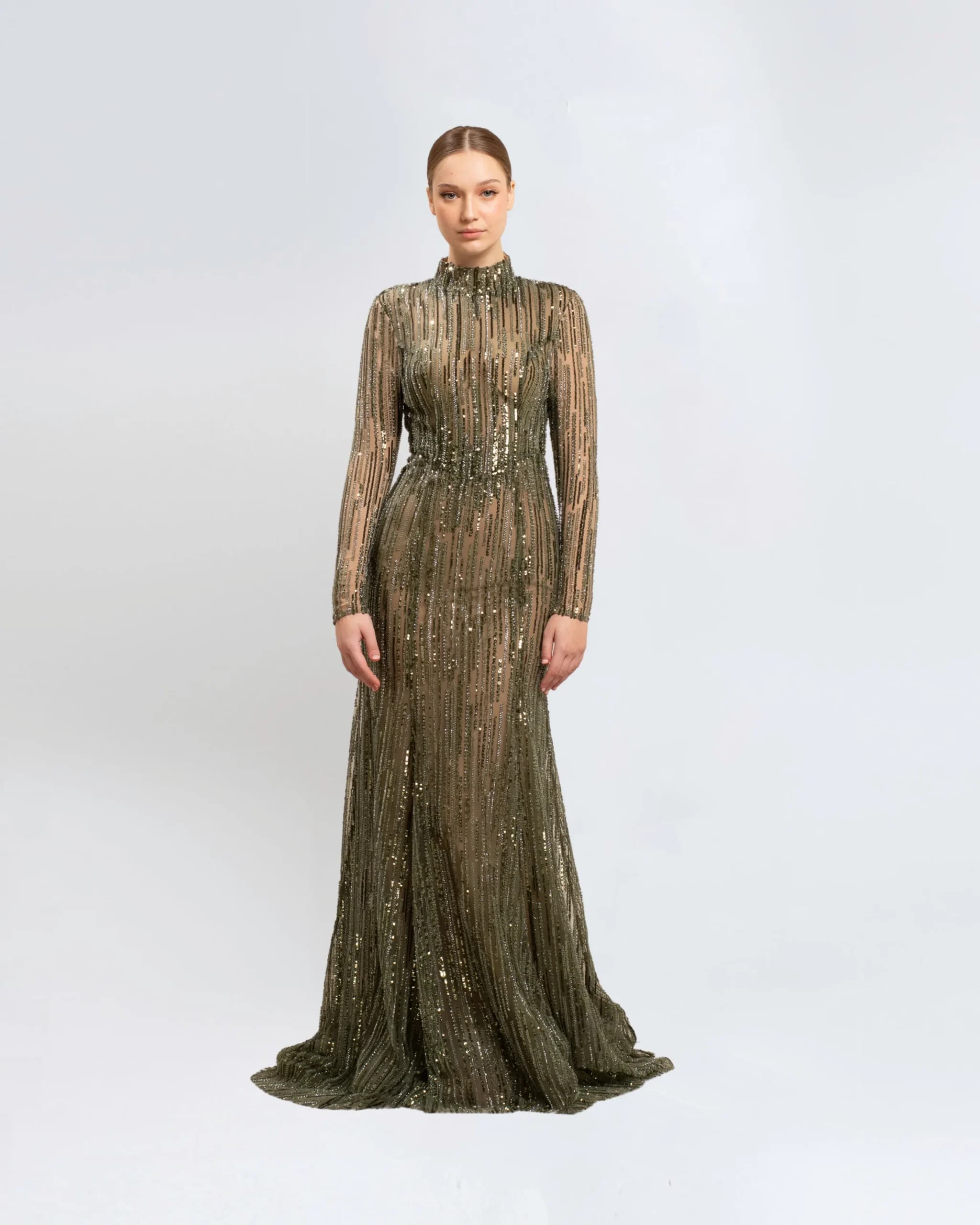 BEAD EMBROIDERED LONGSLEEVES GOWN