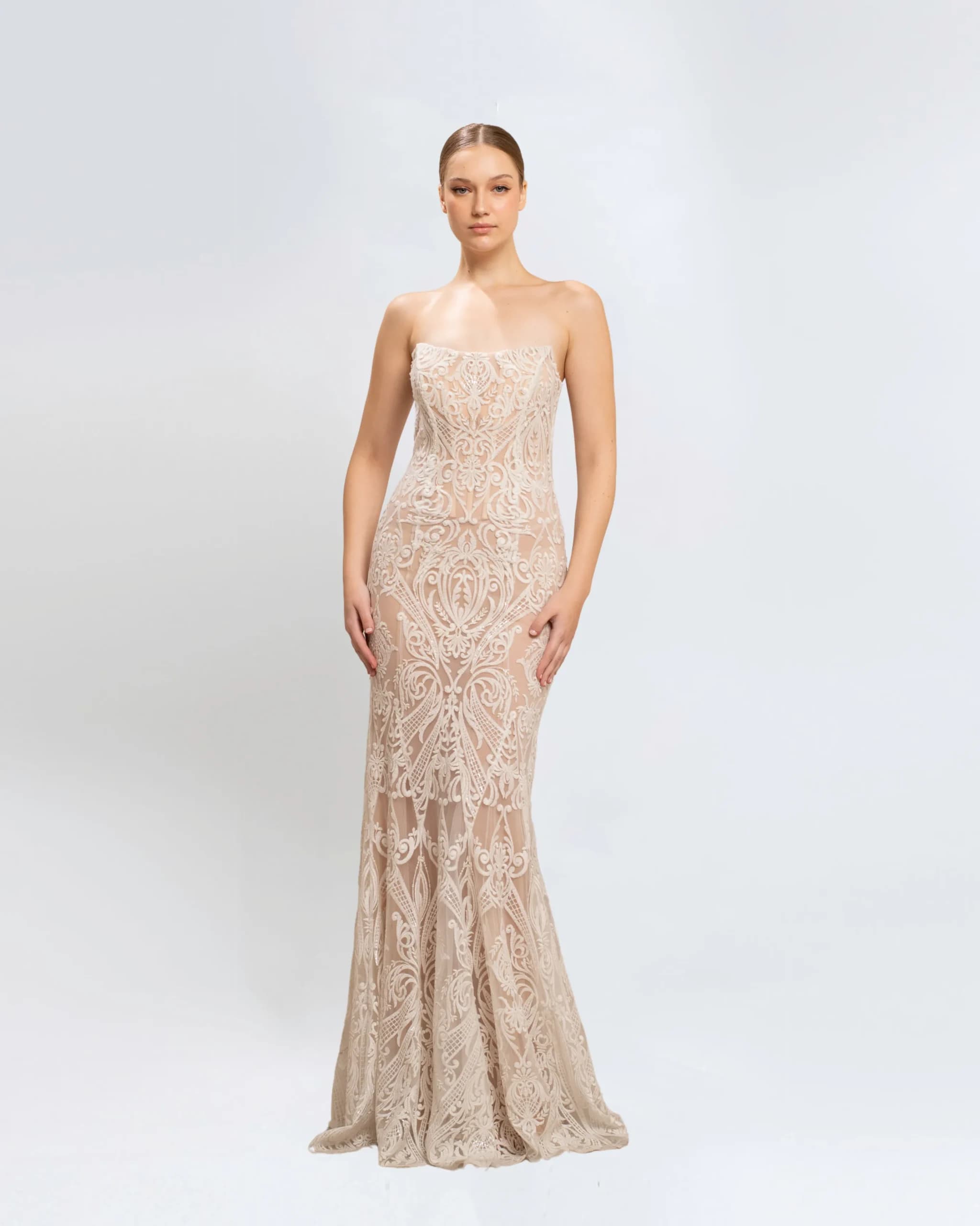 THREAD EMBROIDERED LONG DRESS