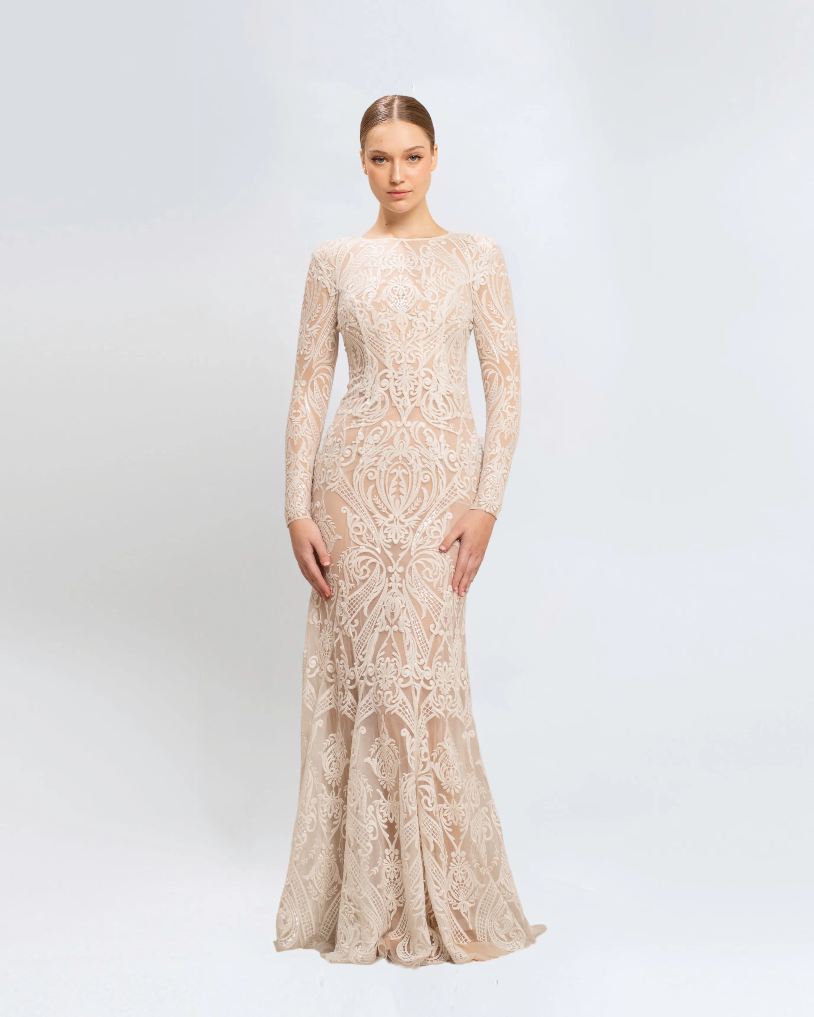 THREAD EMBROIDERED LONGSLEEVES GOWN