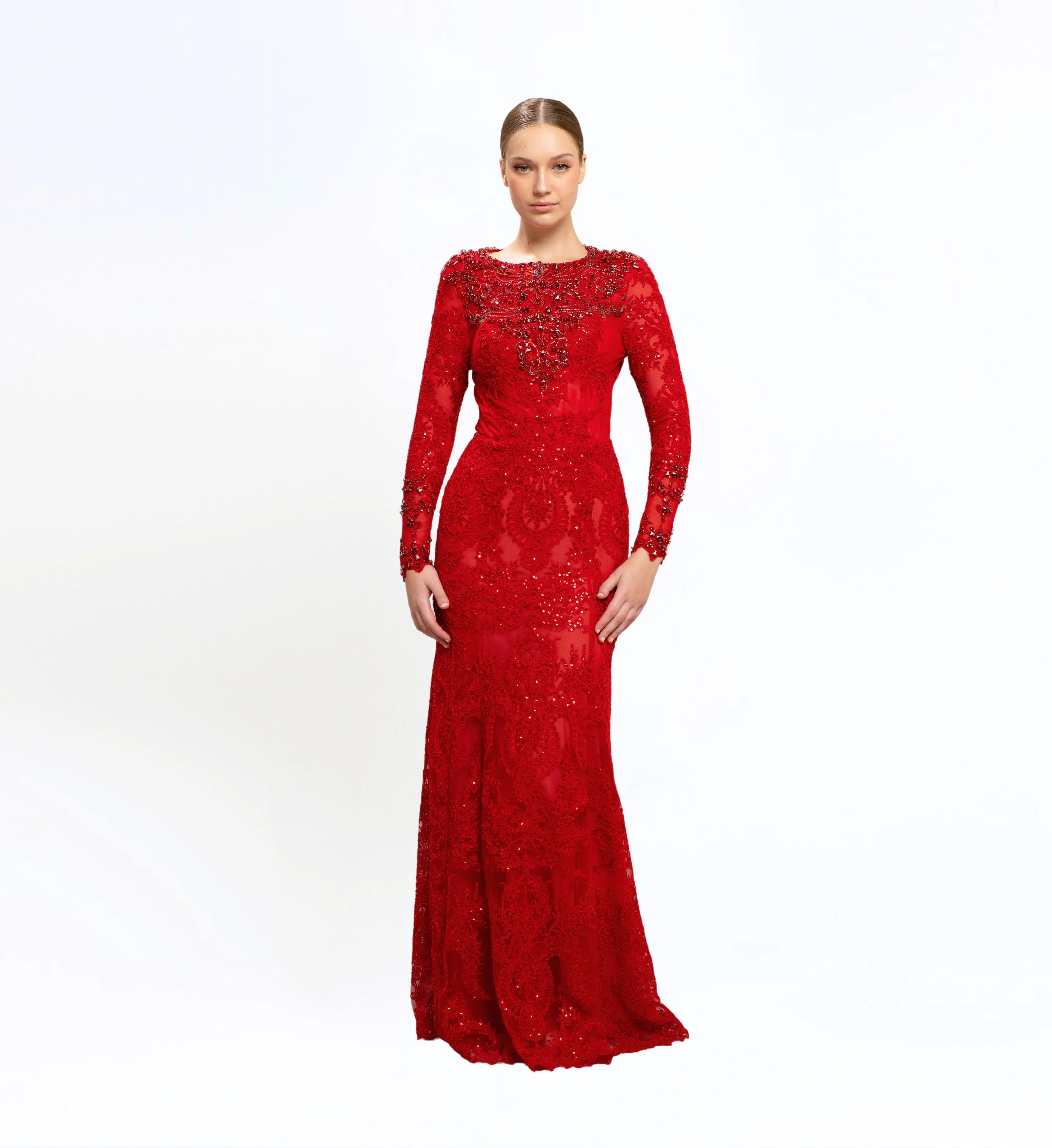 THREAD EMBROIDERED LONG DRESS