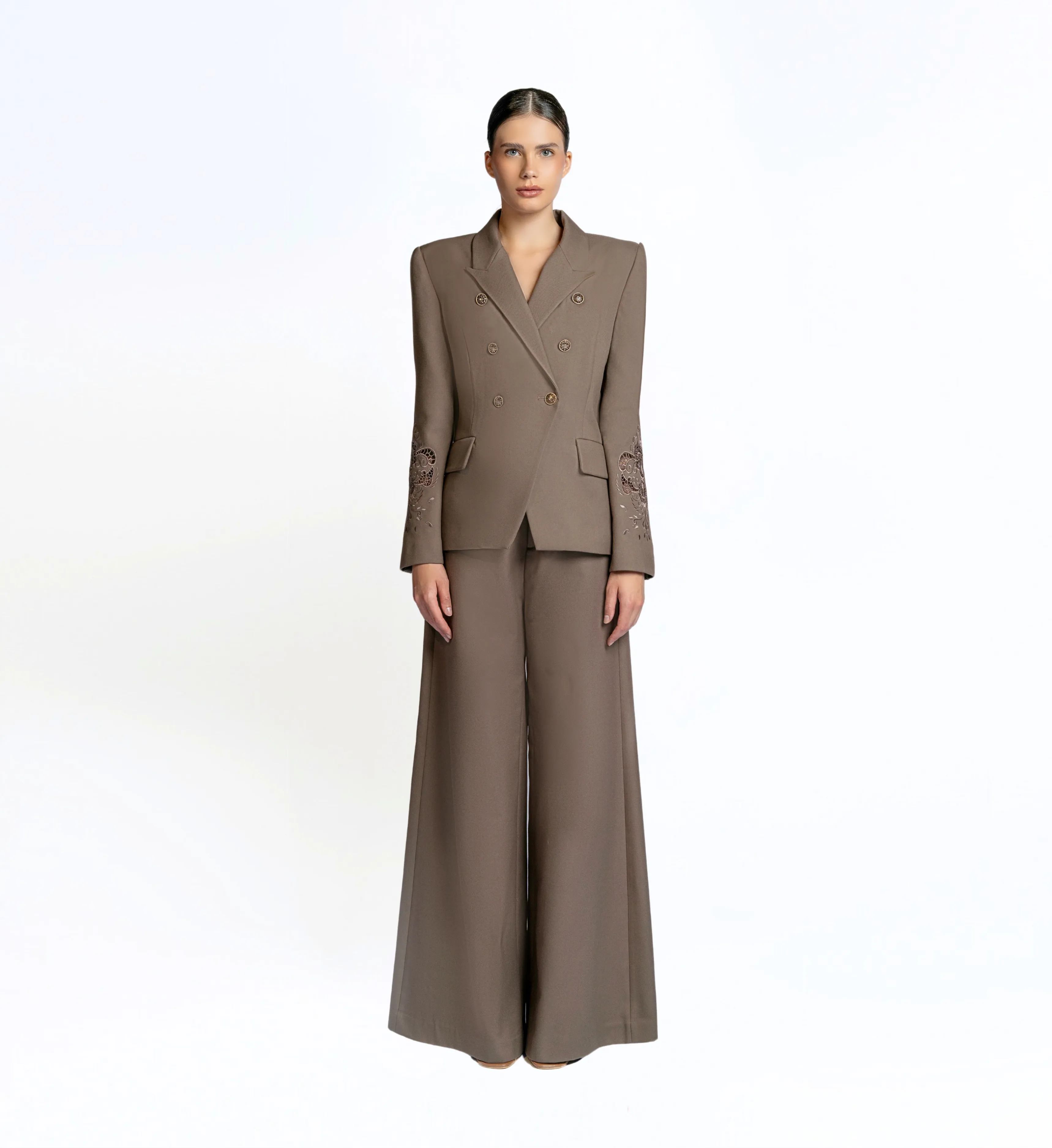 Embroidered suit set - Brown