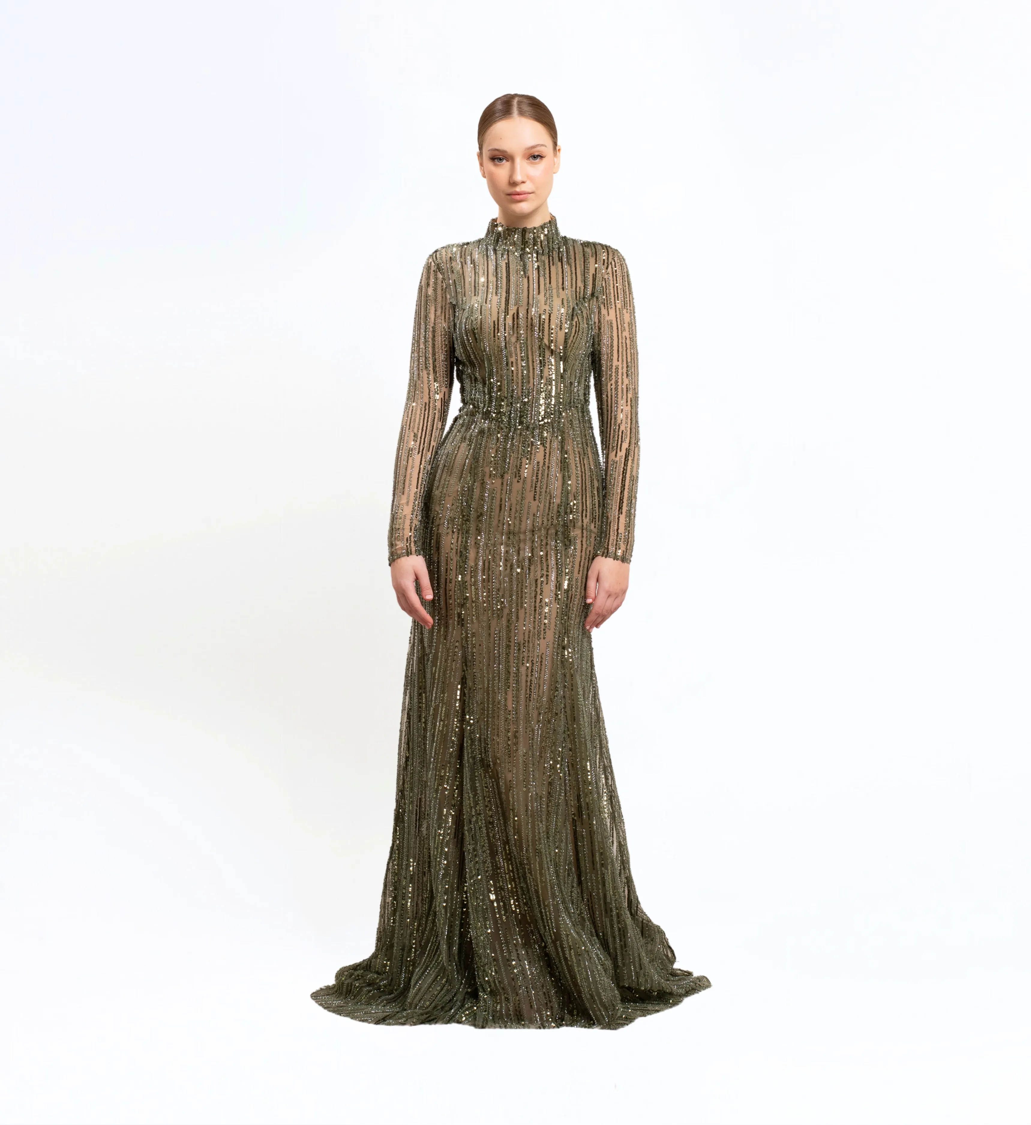 BEAD EMBROIDERED LONGSLEEVES GOWN