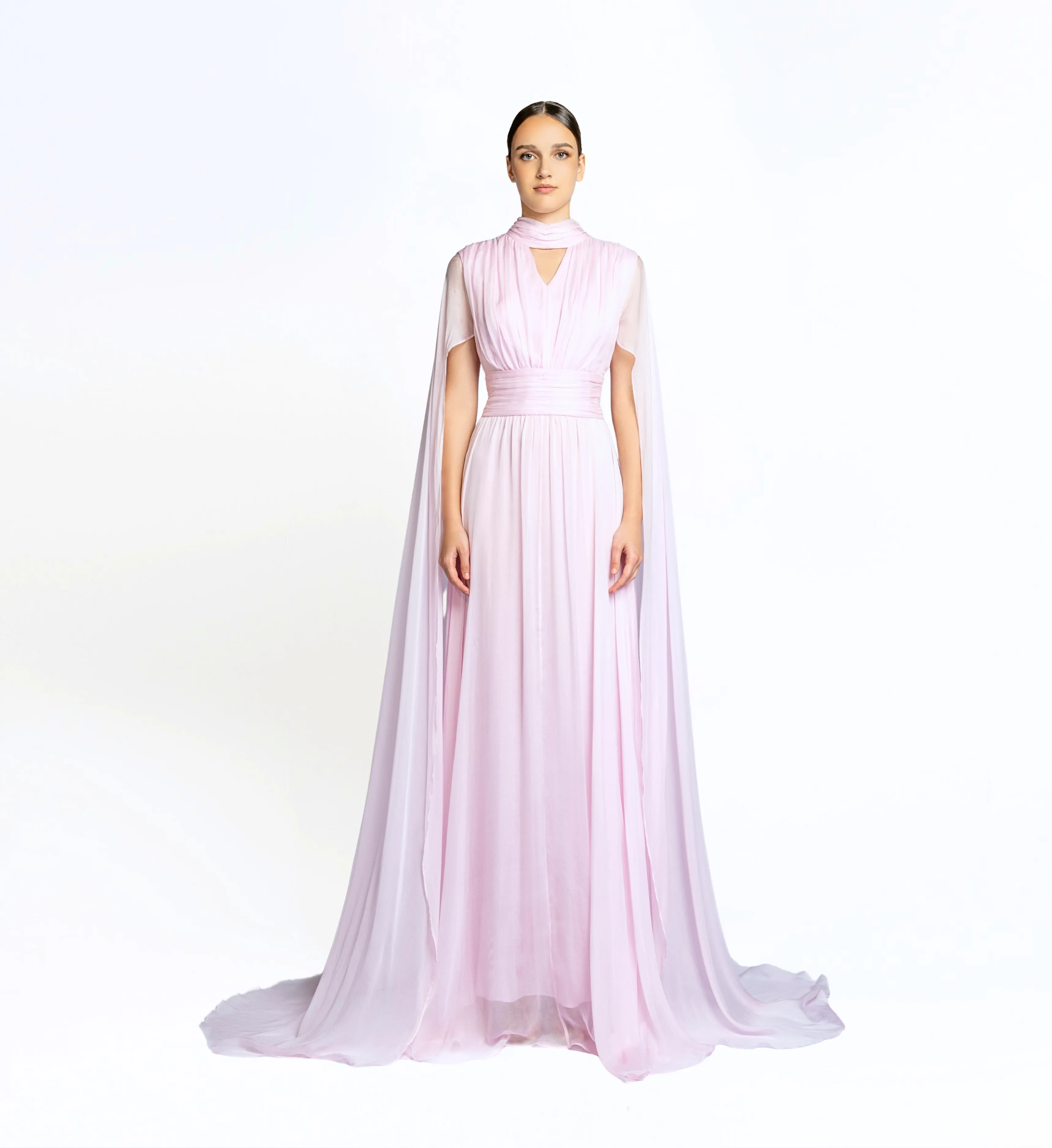 Silk Dress with Cape - Cherry Blossom