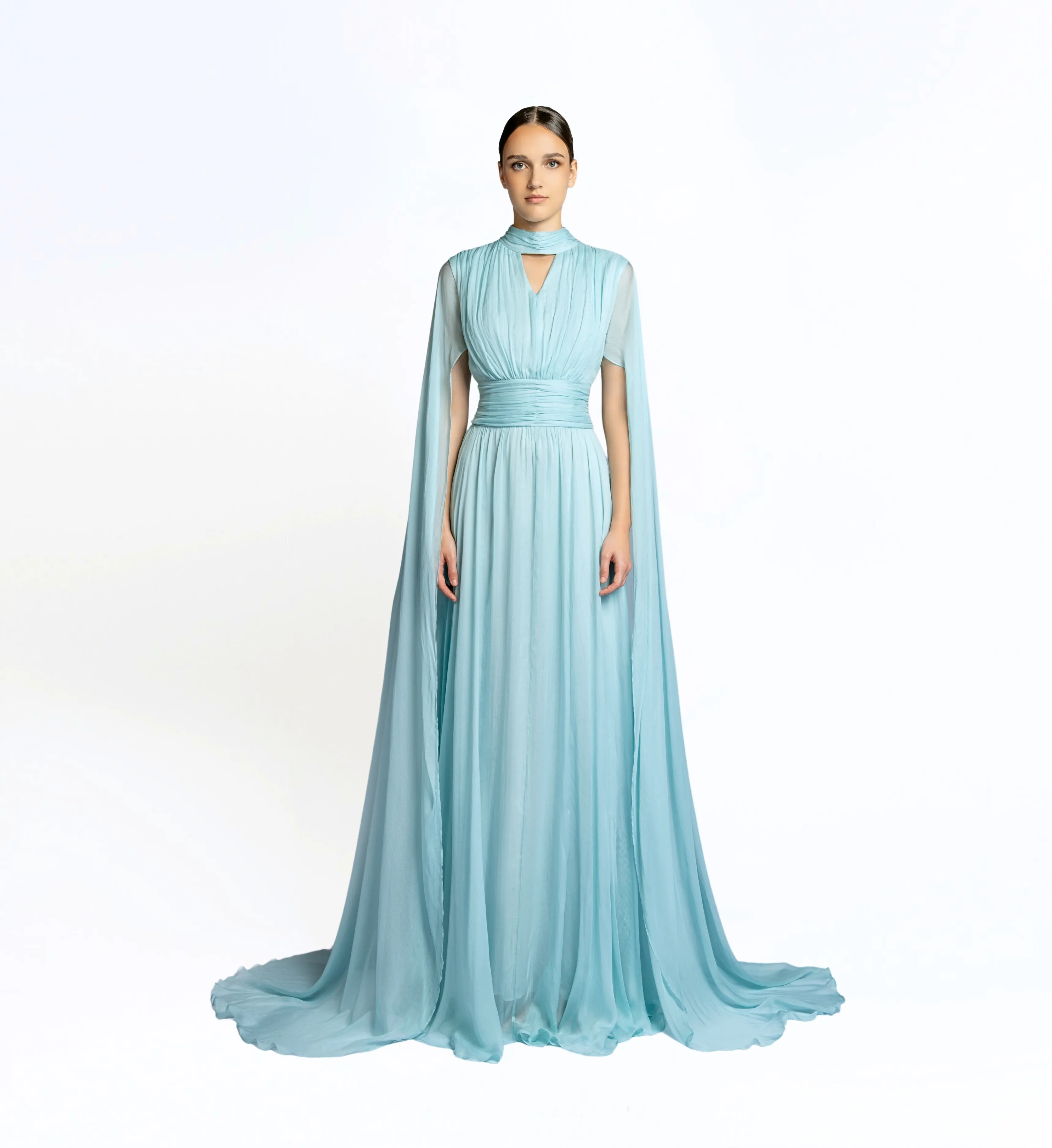 Silk Dress with Cape - Pastel Turquoise
