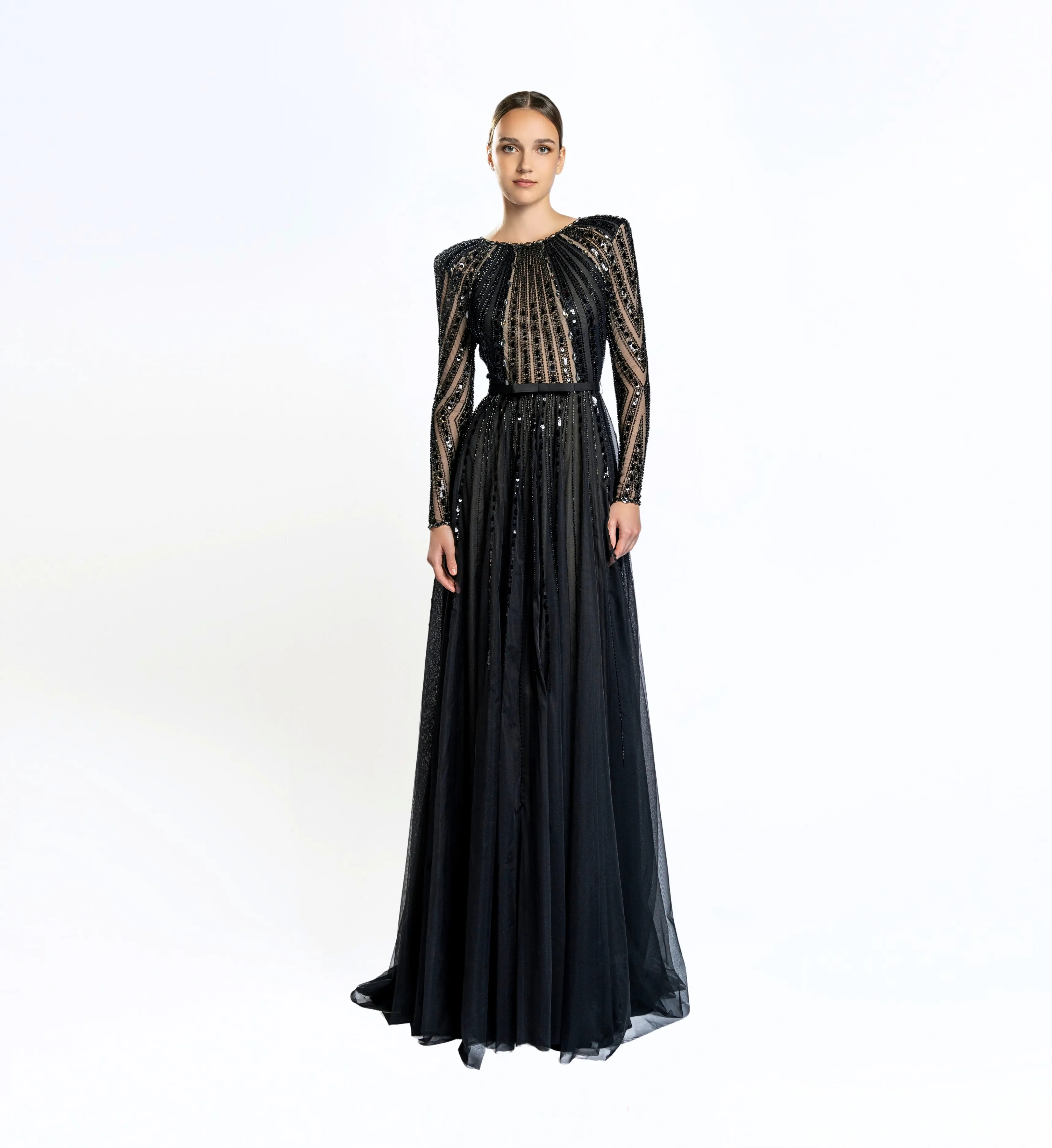 Beaded Longsleeves Dress – Black