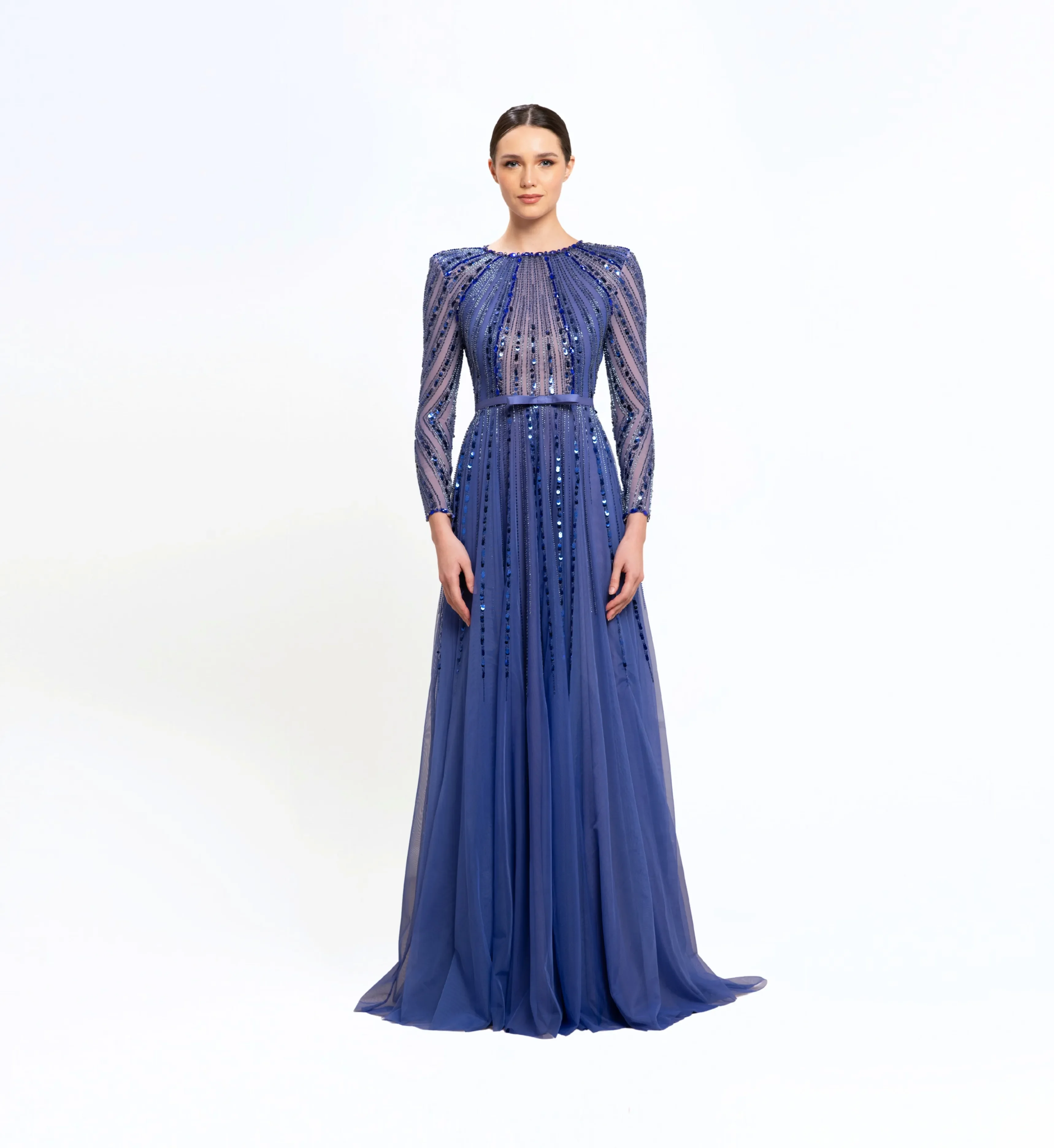 Beaded Longsleeves Dress – Royal Blue