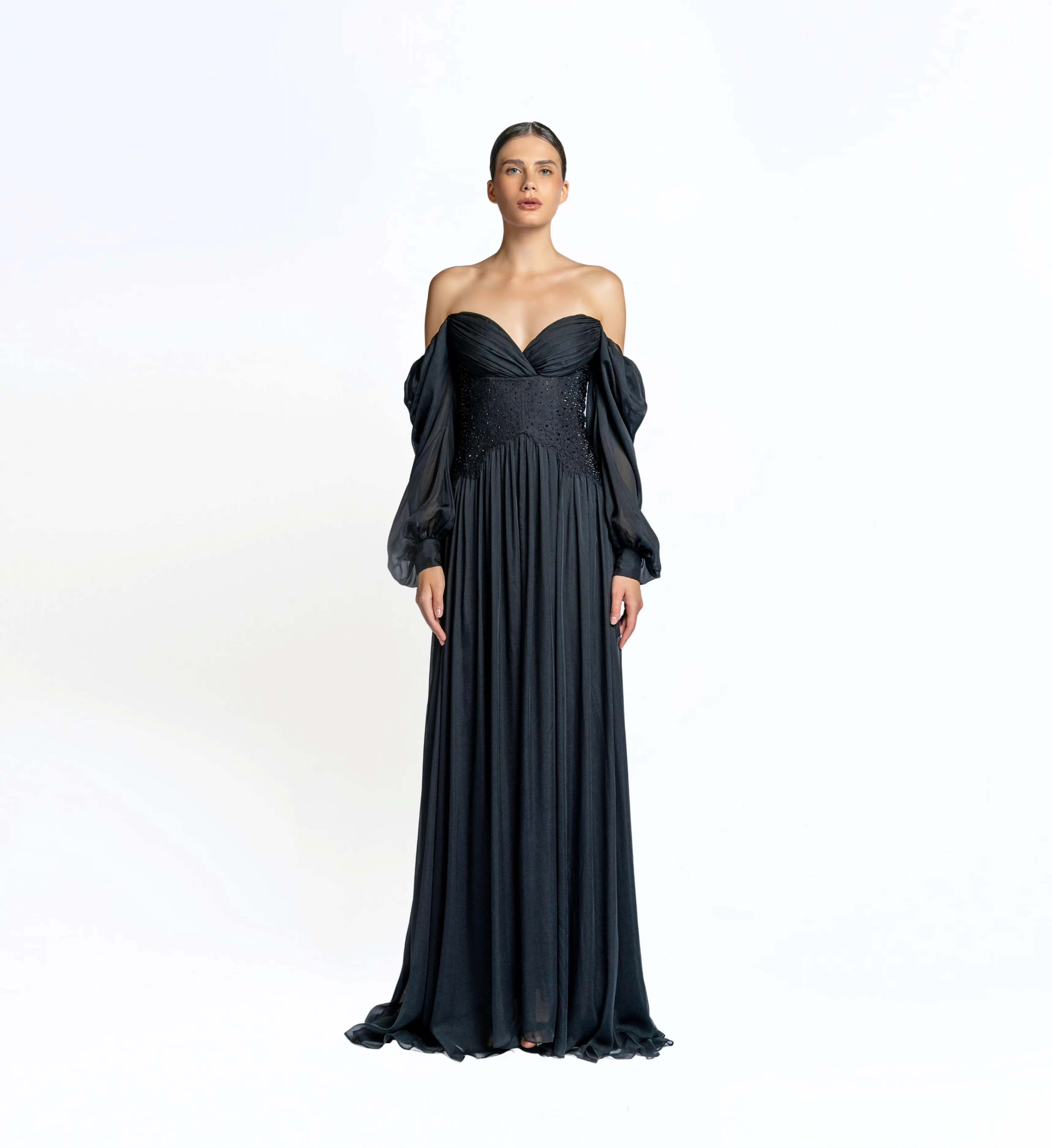 Puff Sleeve Maxi Dress - Black