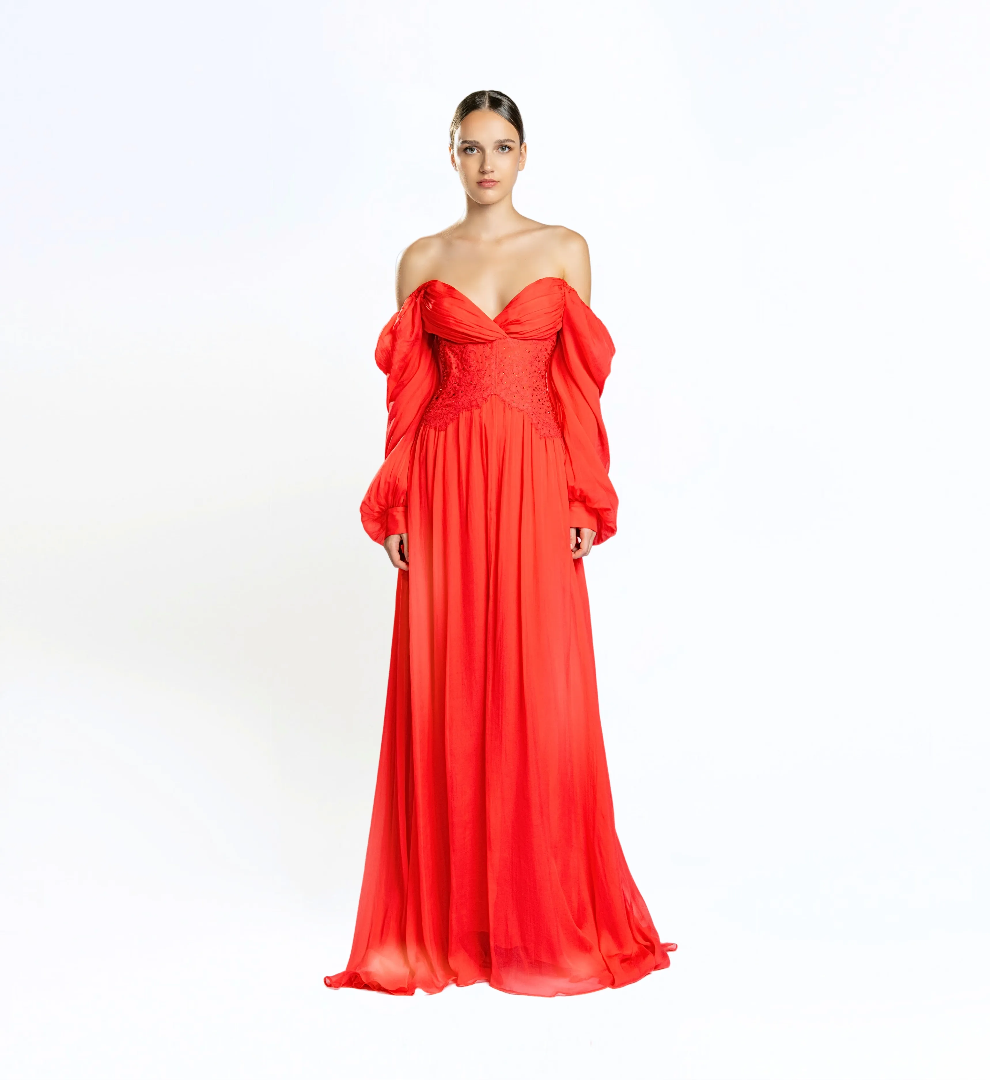 Puff Sleeve Maxi Dress - Fiery Red