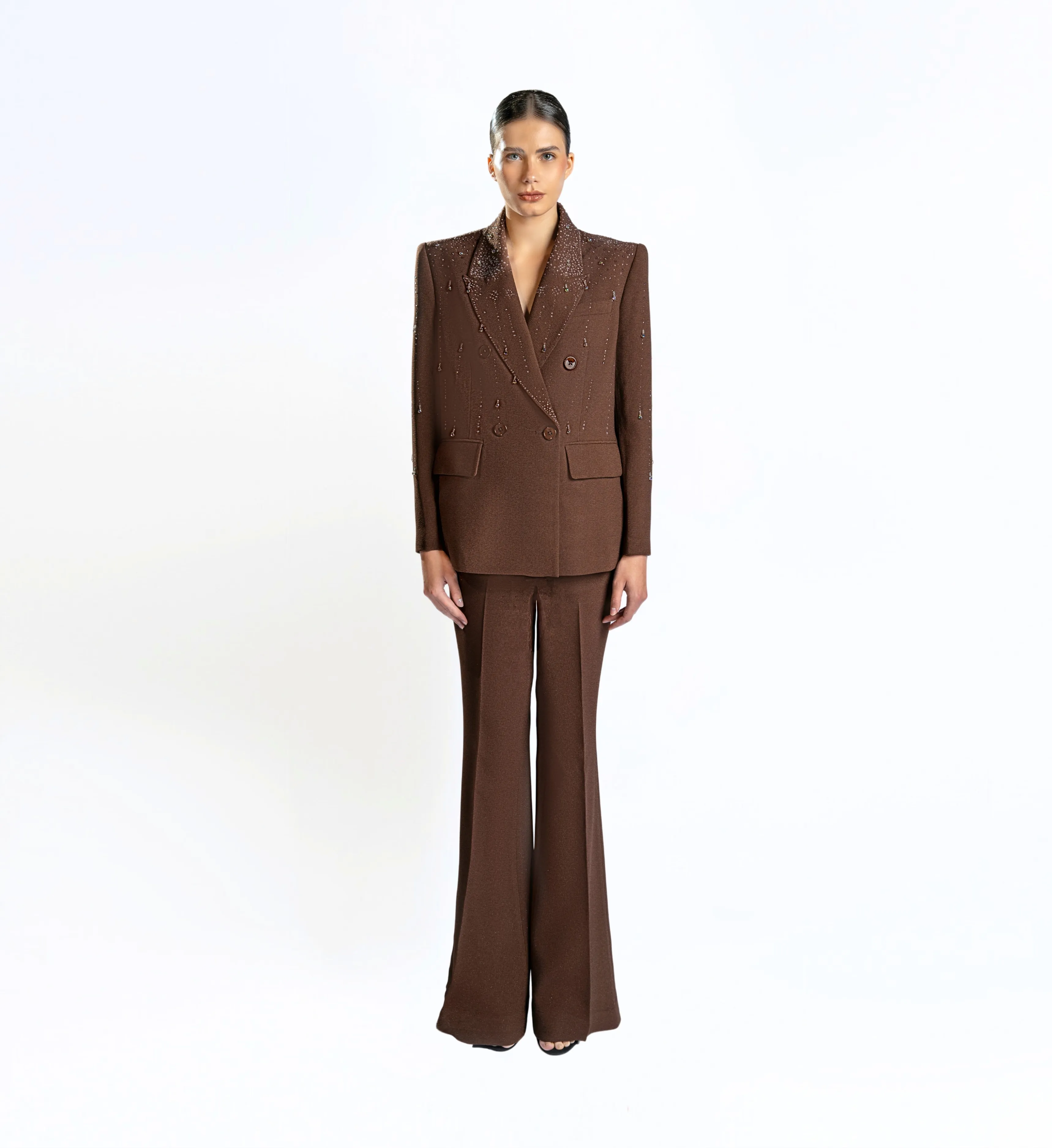 Beaded Ladies Blazer – Mocha Mousse