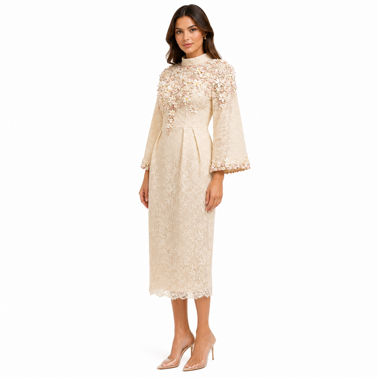 FLORAL LACE MIDI DRESS