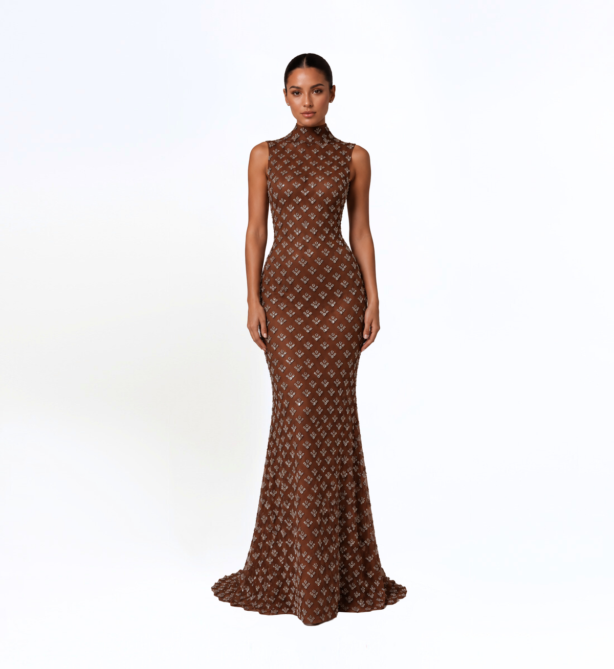 HIGH NECK CRYSTAL EMBELLISHED GOWN