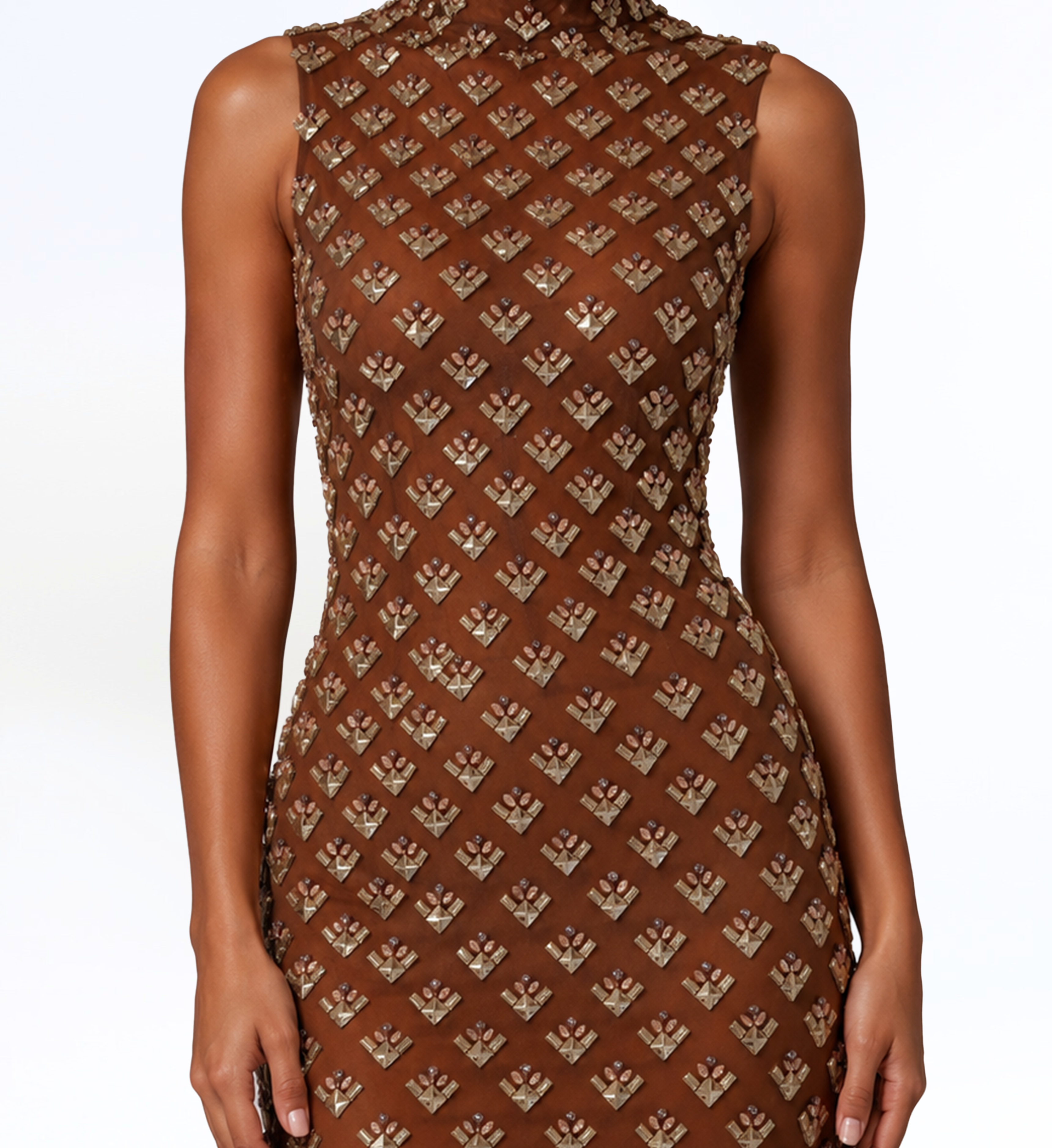 HIGH NECK CRYSTAL EMBELLISHED GOWN