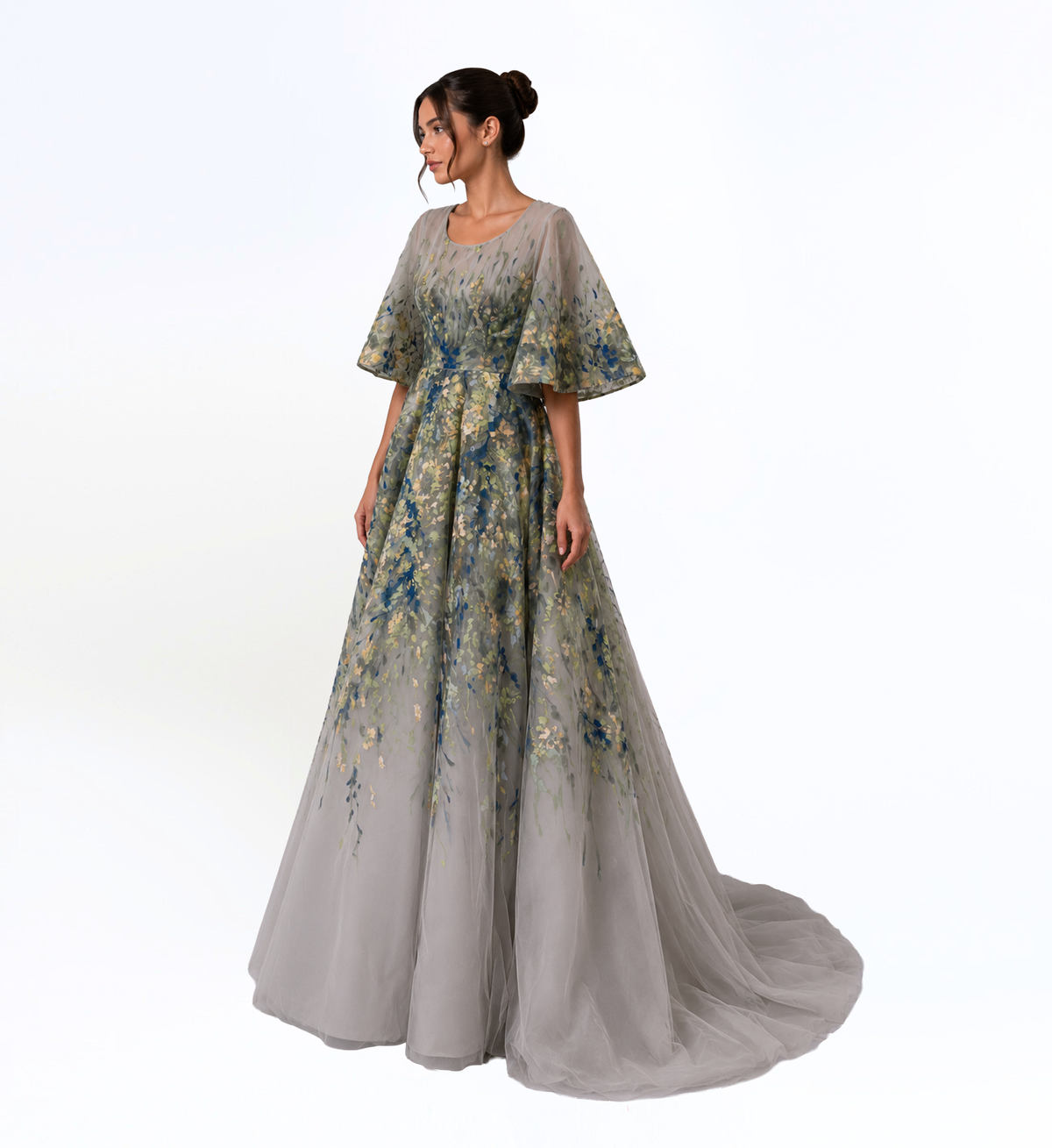 FLORAL TULLE EVENING GOWN