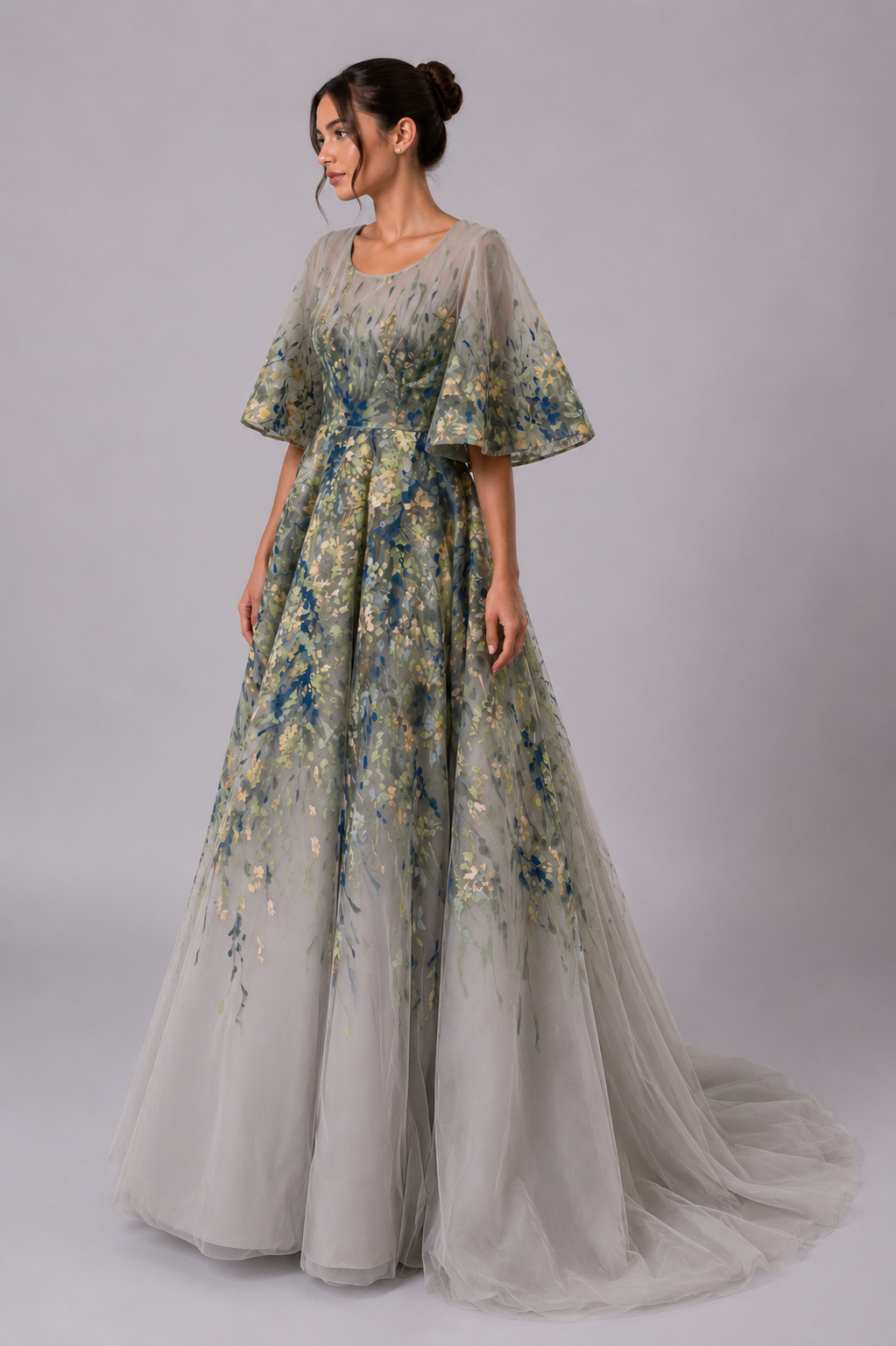 FLORAL TULLE EVENING GOWN