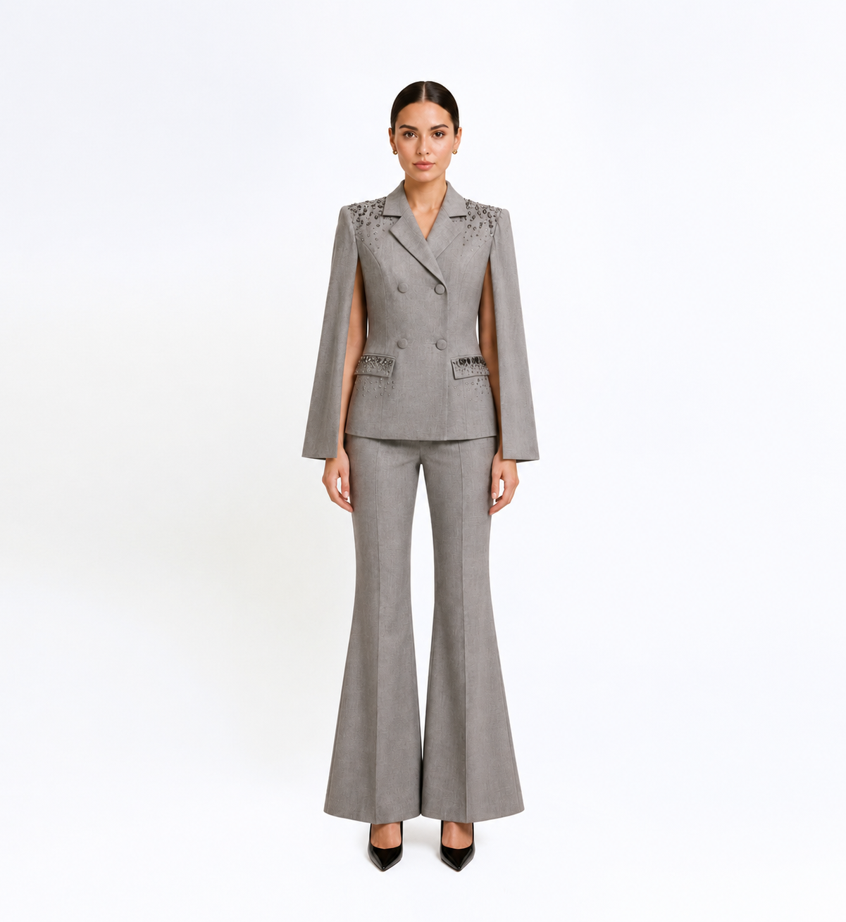 EMBELLISHED CAPE SUIT SET