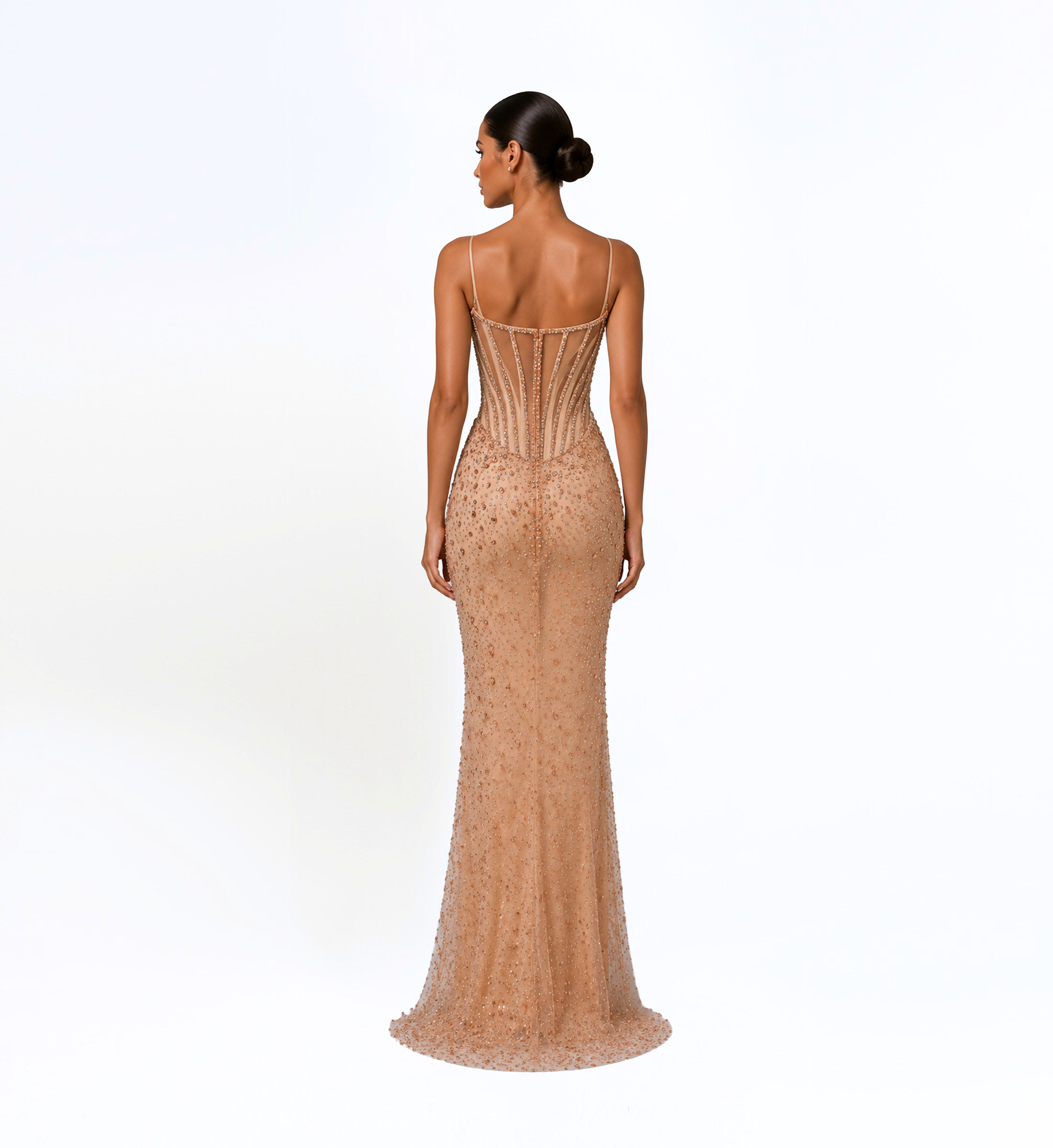 CHAMPAGNE EMBELLISHED COLUMN GOWN