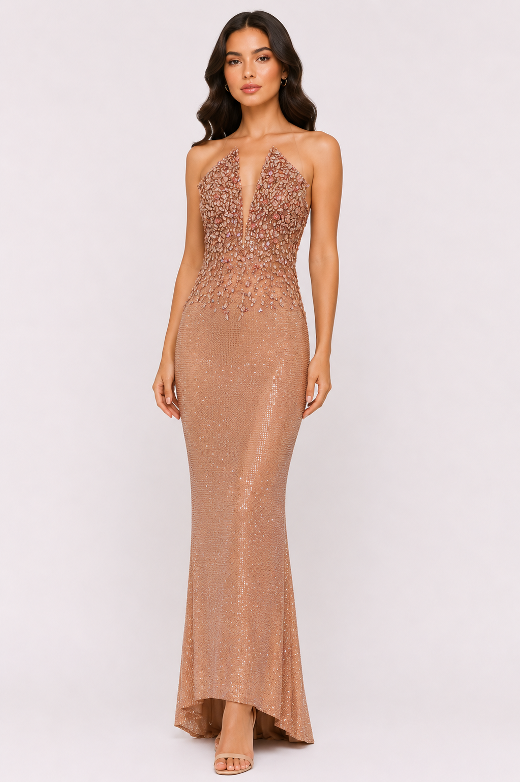 PLUNGE EMBELLISHED GOWN