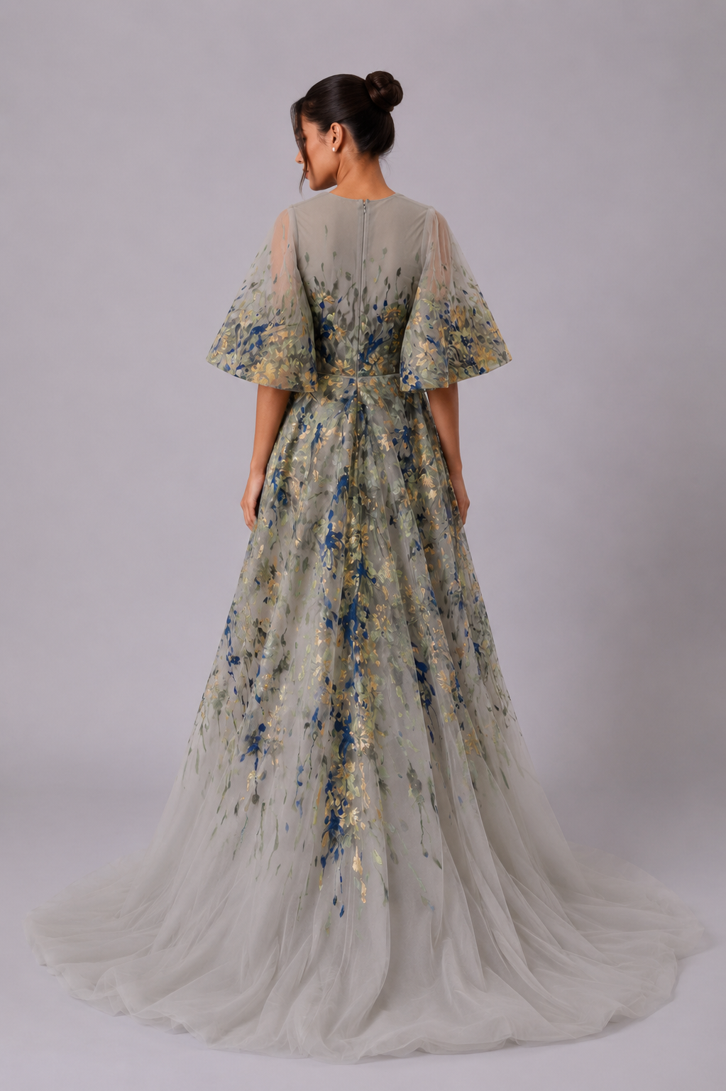 FLORAL TULLE EVENING GOWN