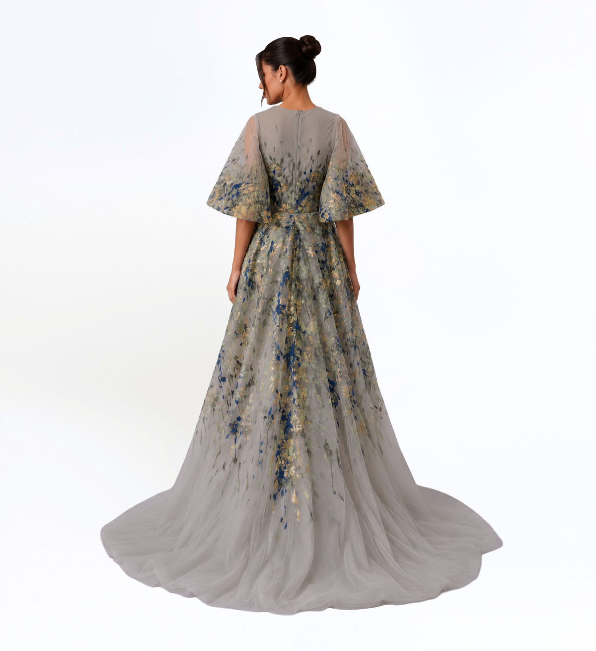 FLORAL TULLE EVENING GOWN