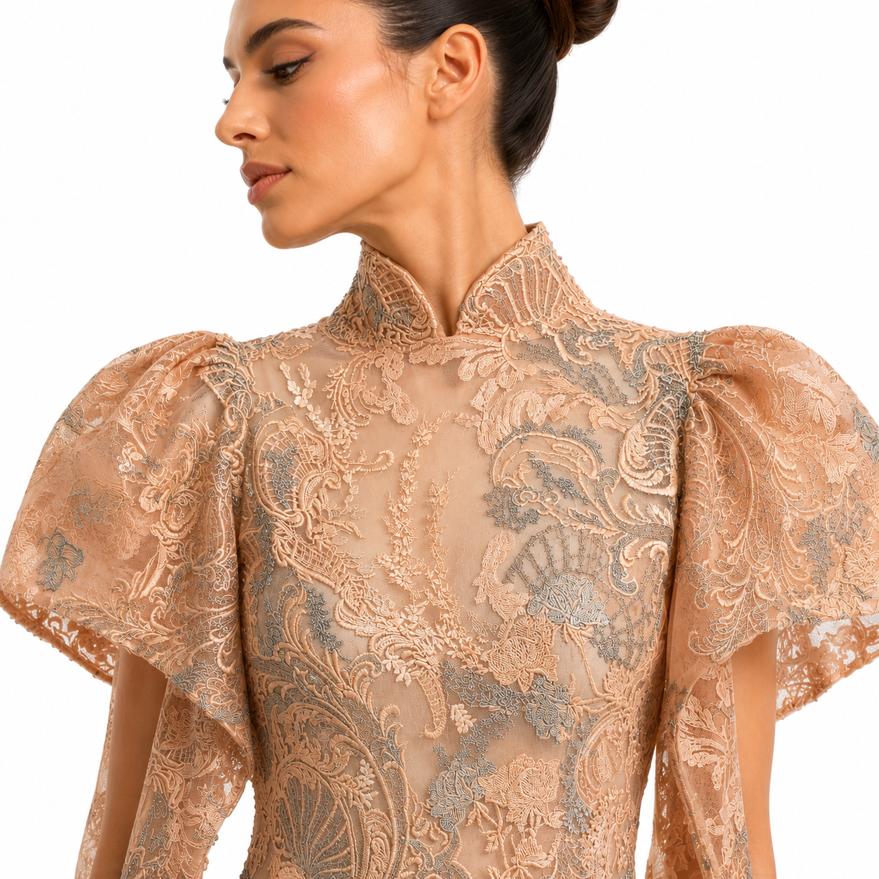 THREAD EMBROIDERED MIDI DRESS