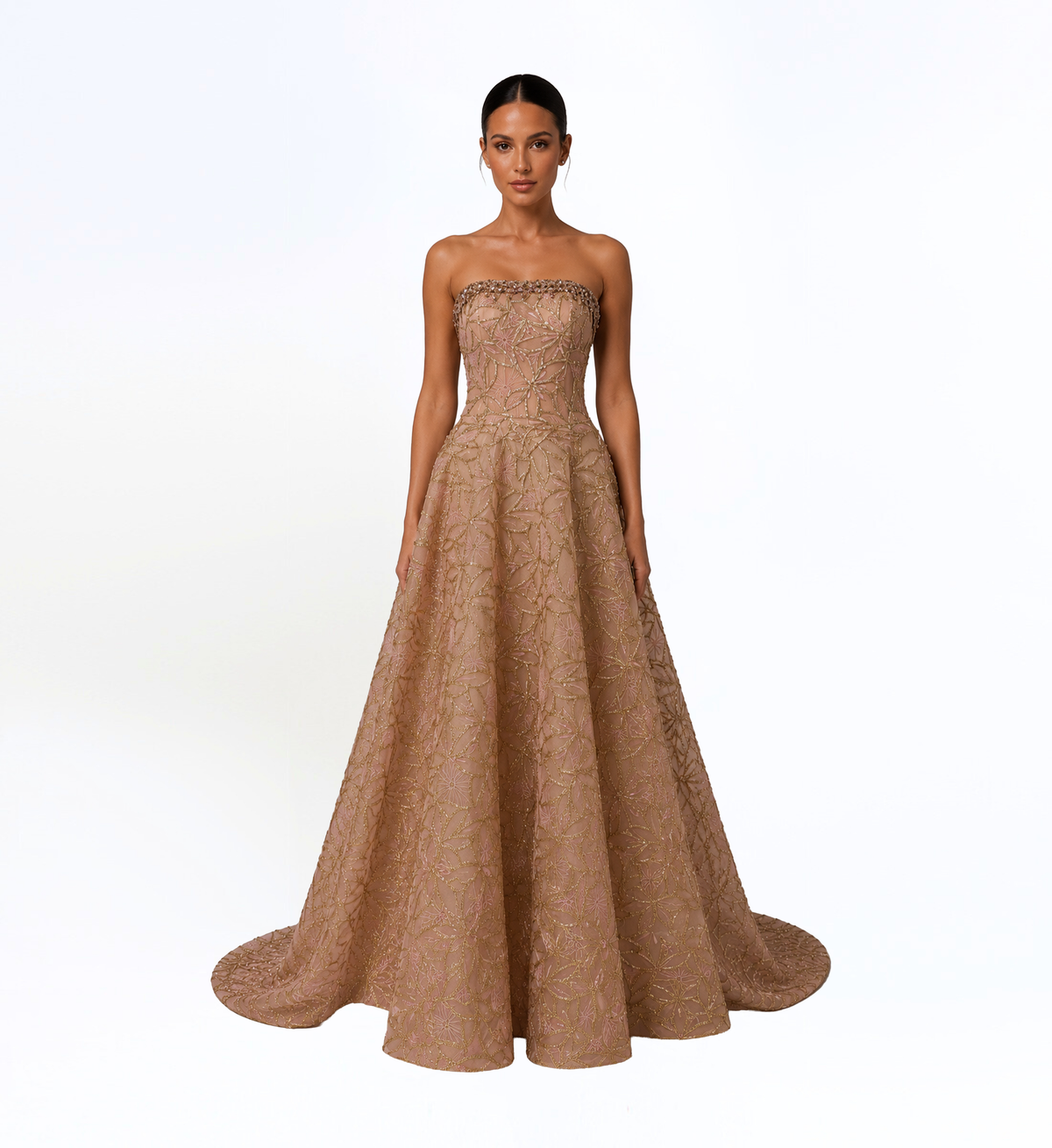 STRAPLESS EMBROIDERED BALL GOWN