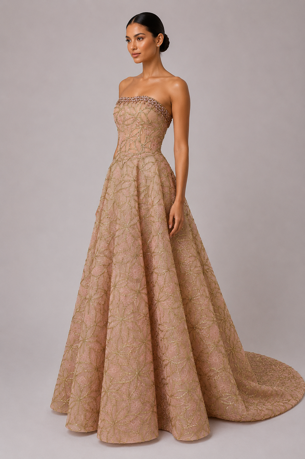 STRAPLESS EMBROIDERED BALL GOWN