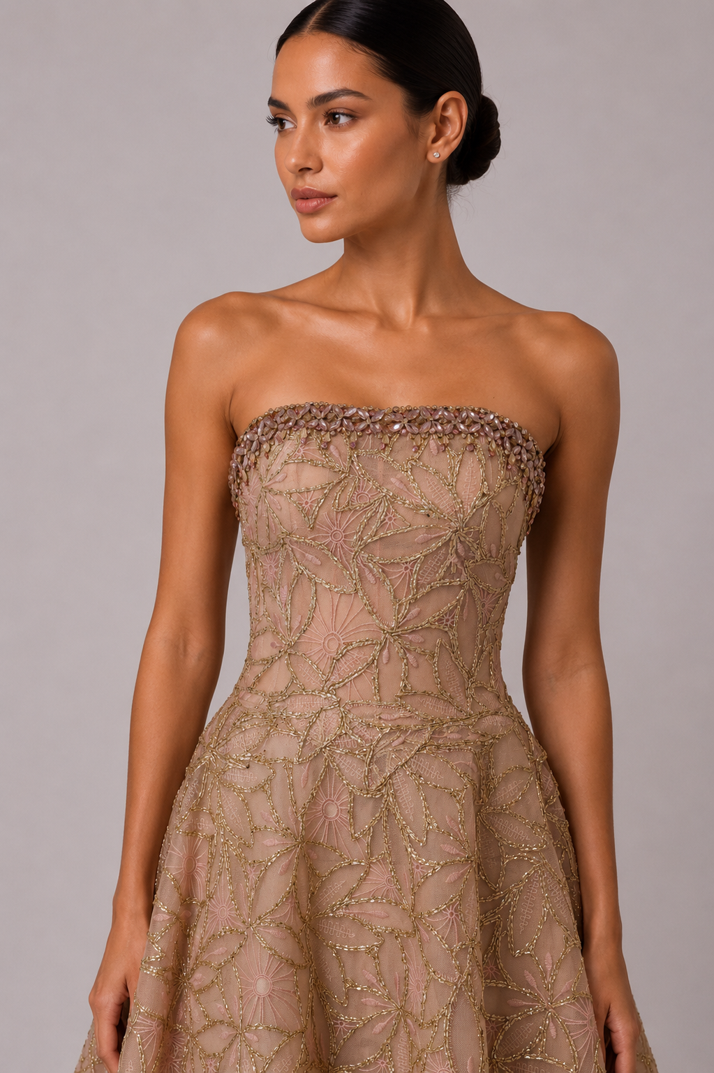 STRAPLESS EMBROIDERED BALL GOWN