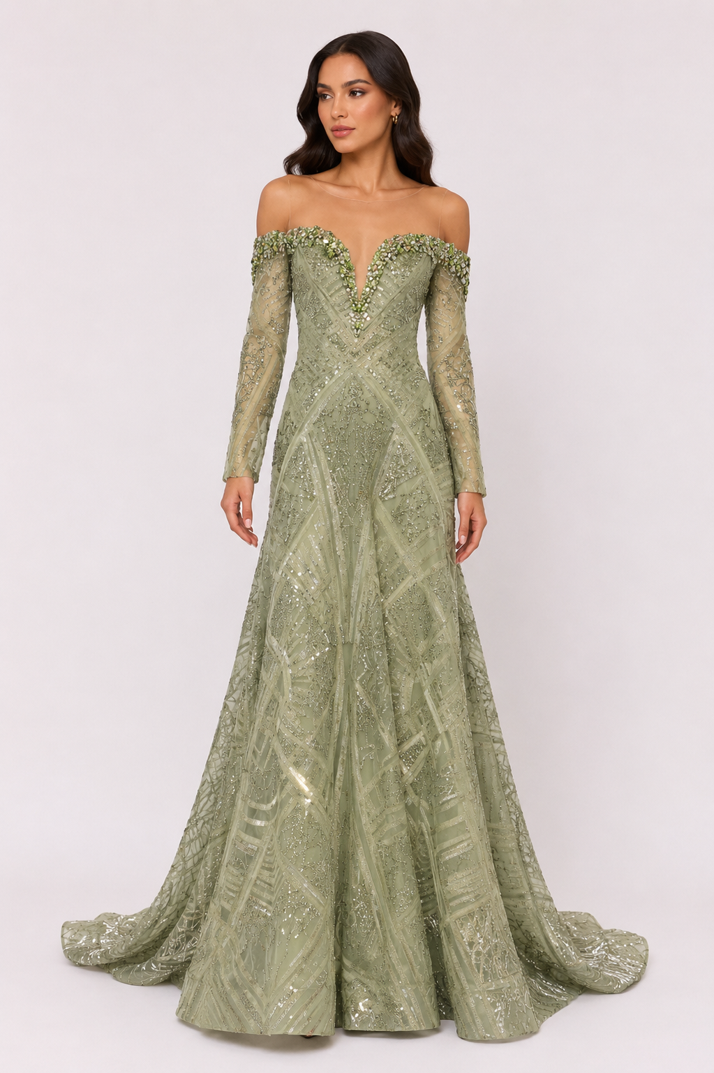 OFF-SHOULDER EMBELLISHED GOWN