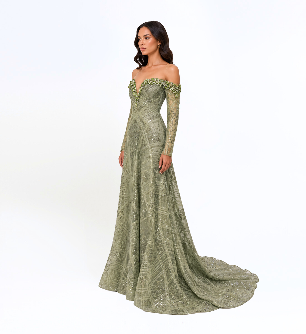 OFF SHOULDER EMBELLISHED GOWN