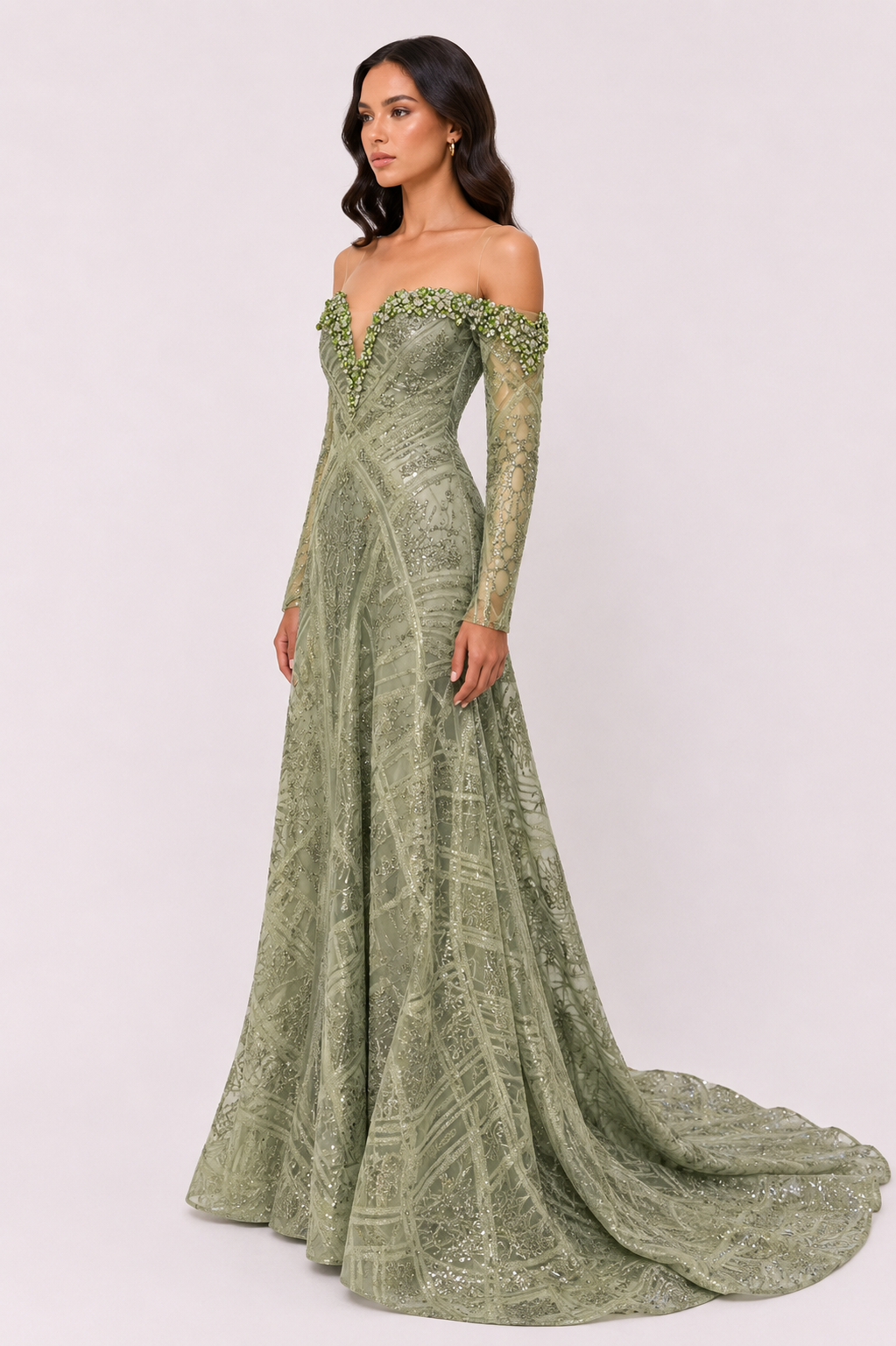 OFF-SHOULDER EMBELLISHED GOWN