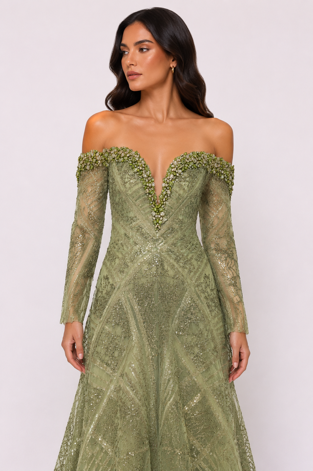 OFF-SHOULDER EMBELLISHED GOWN