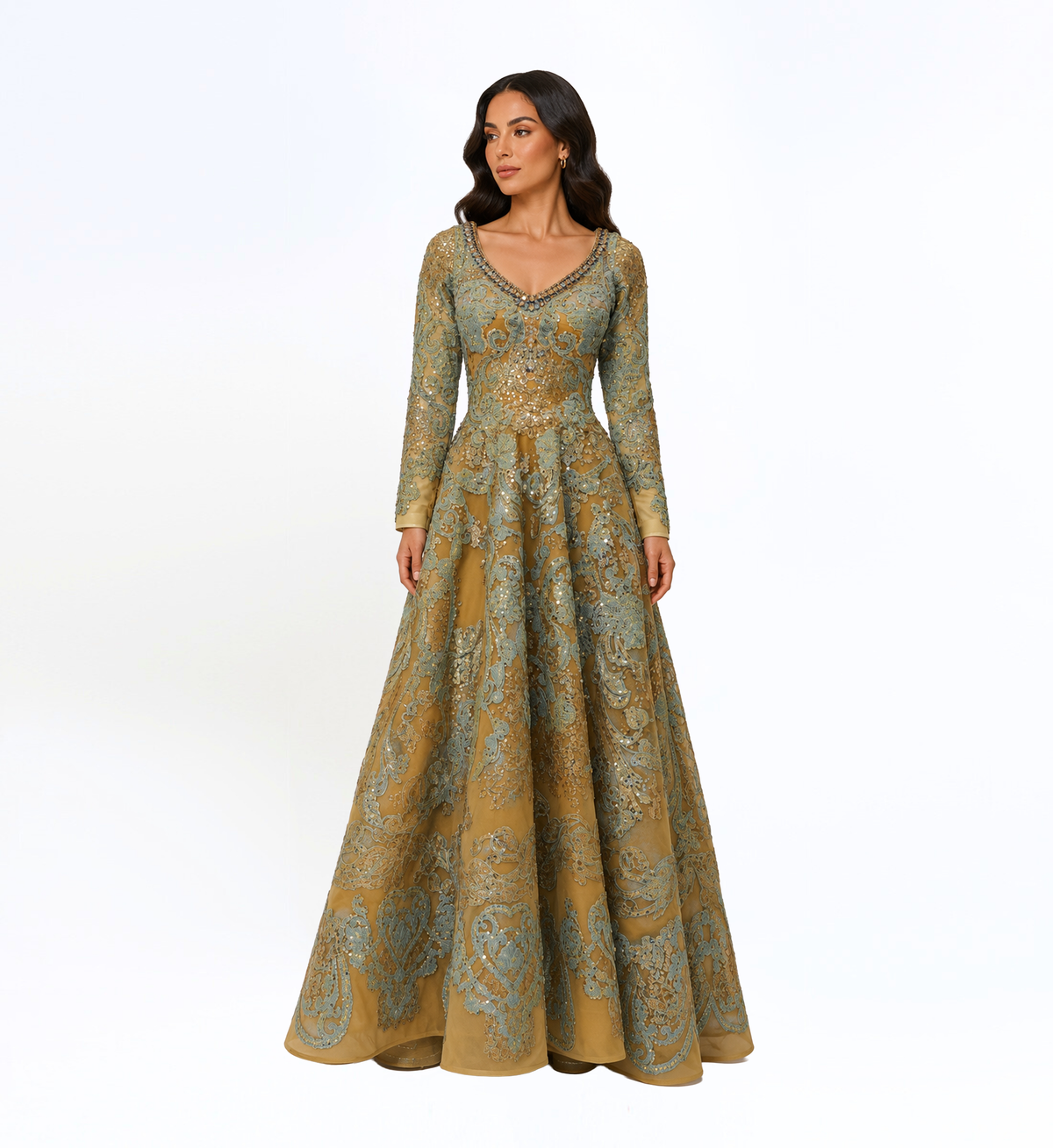 EMBROIDERED EVENING GOWN