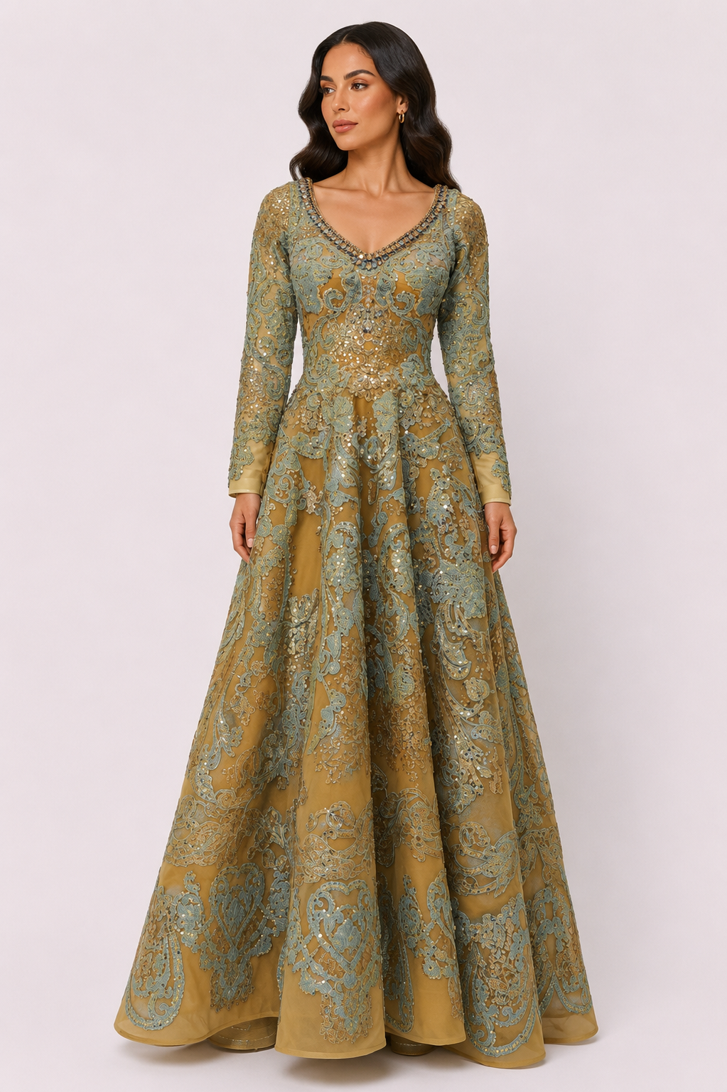 EMBROIDERED EVENING GOWN