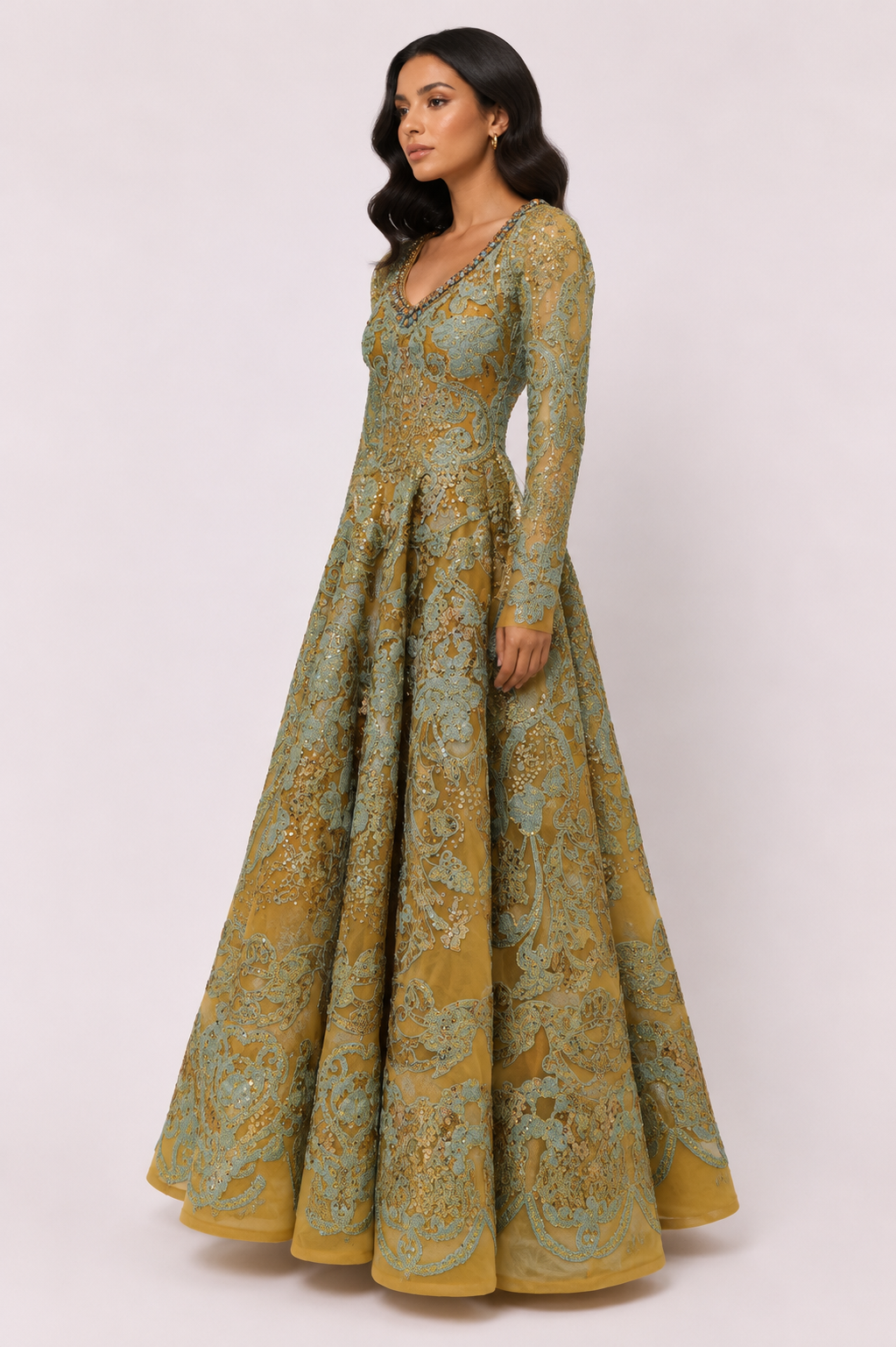EMBROIDERED EVENING GOWN