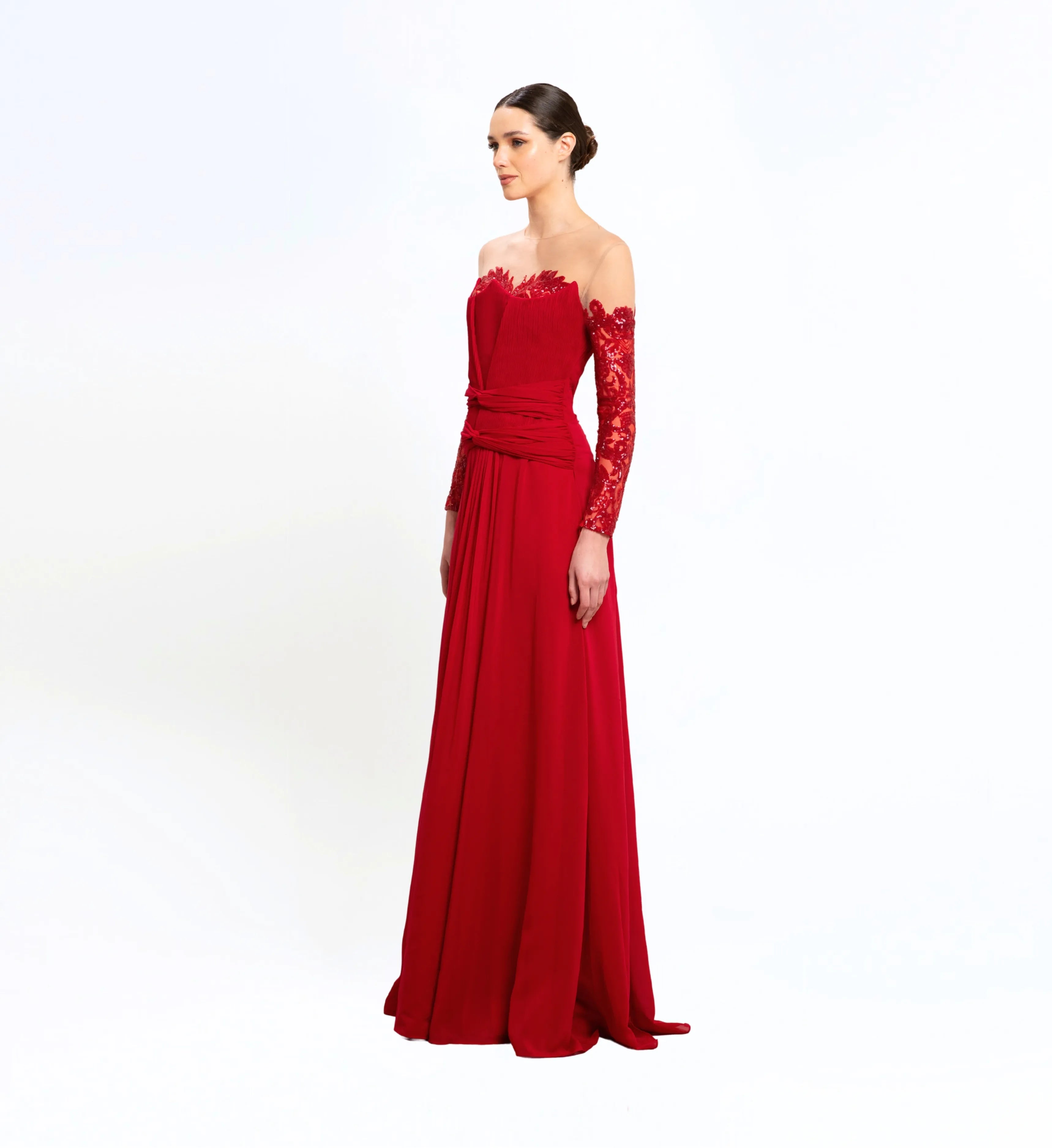 DRAPED OFF-SHOULDER LONG DRESS