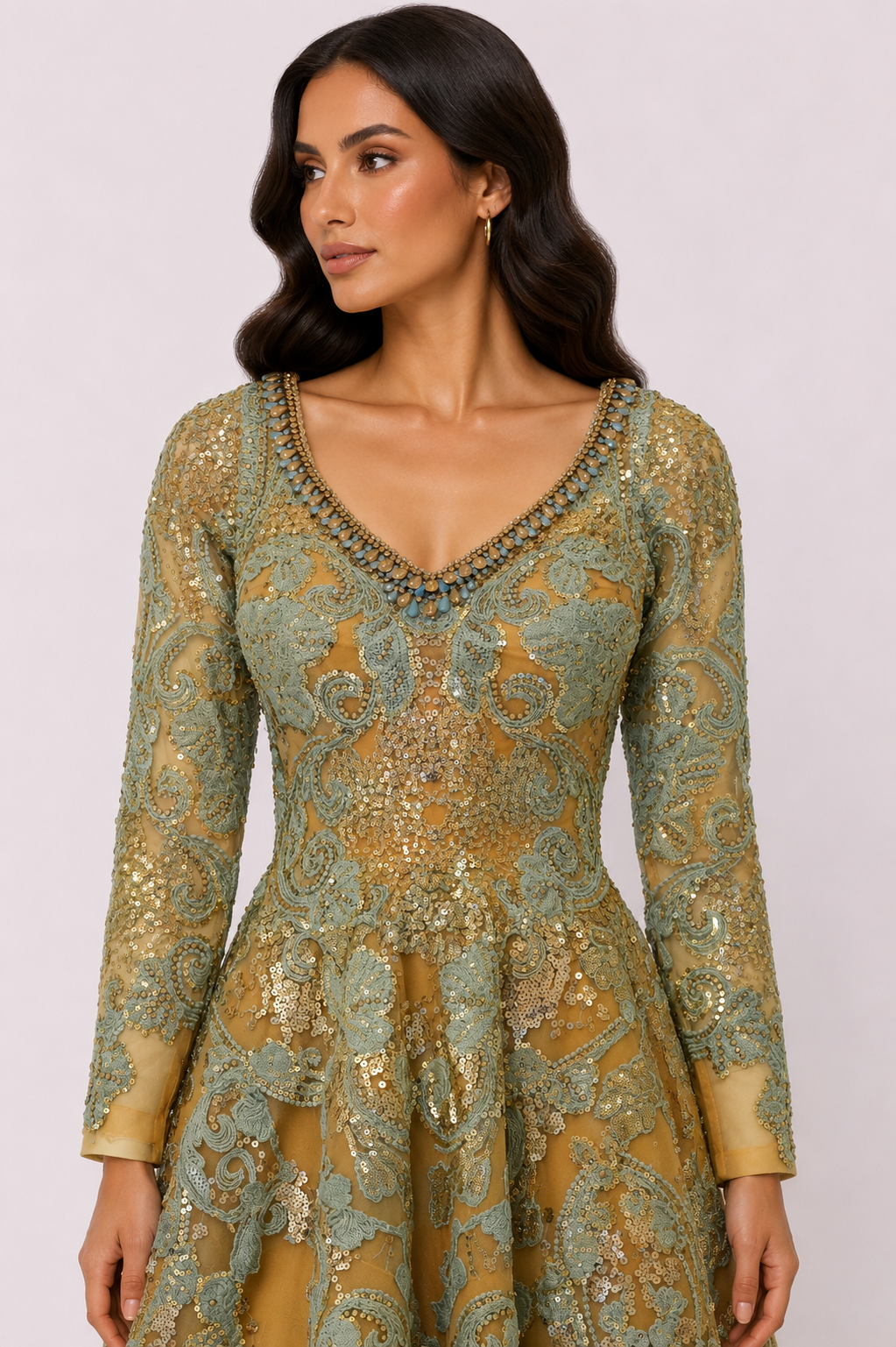 EMBROIDERED EVENING GOWN