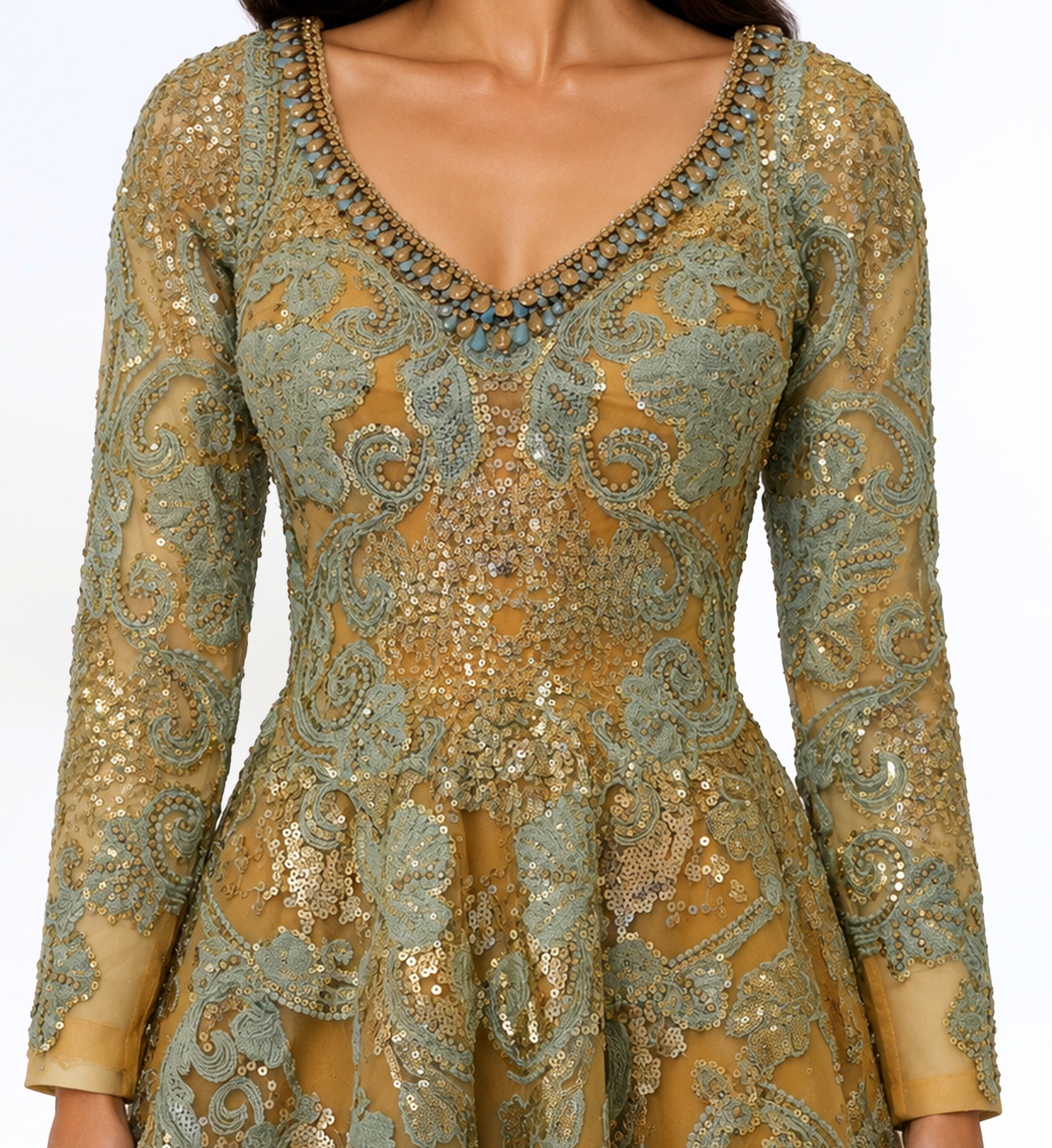 EMBROIDERED EVENING GOWN
