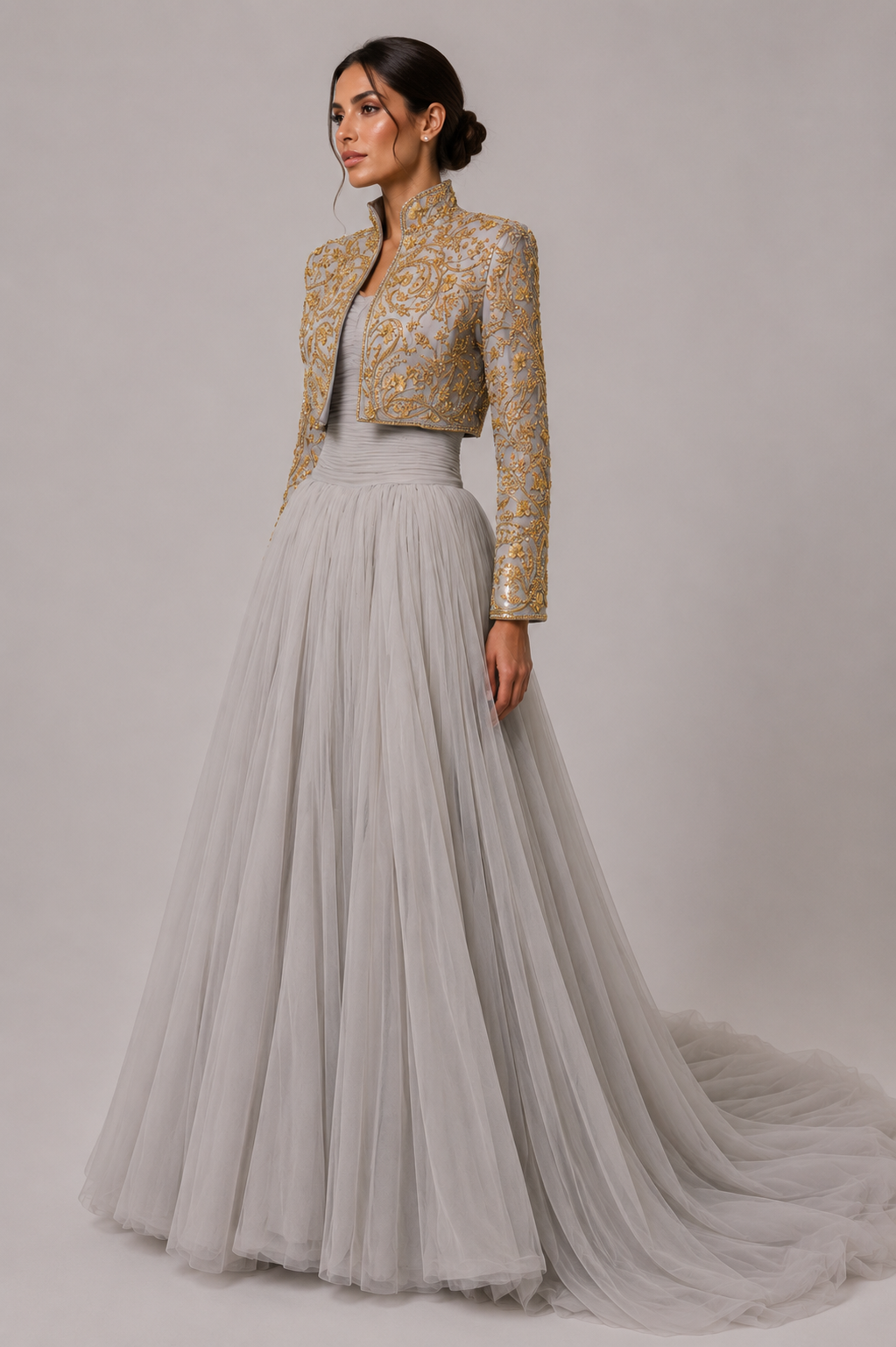 TULLE GOWN WITH EMBELLISHED BOLERO