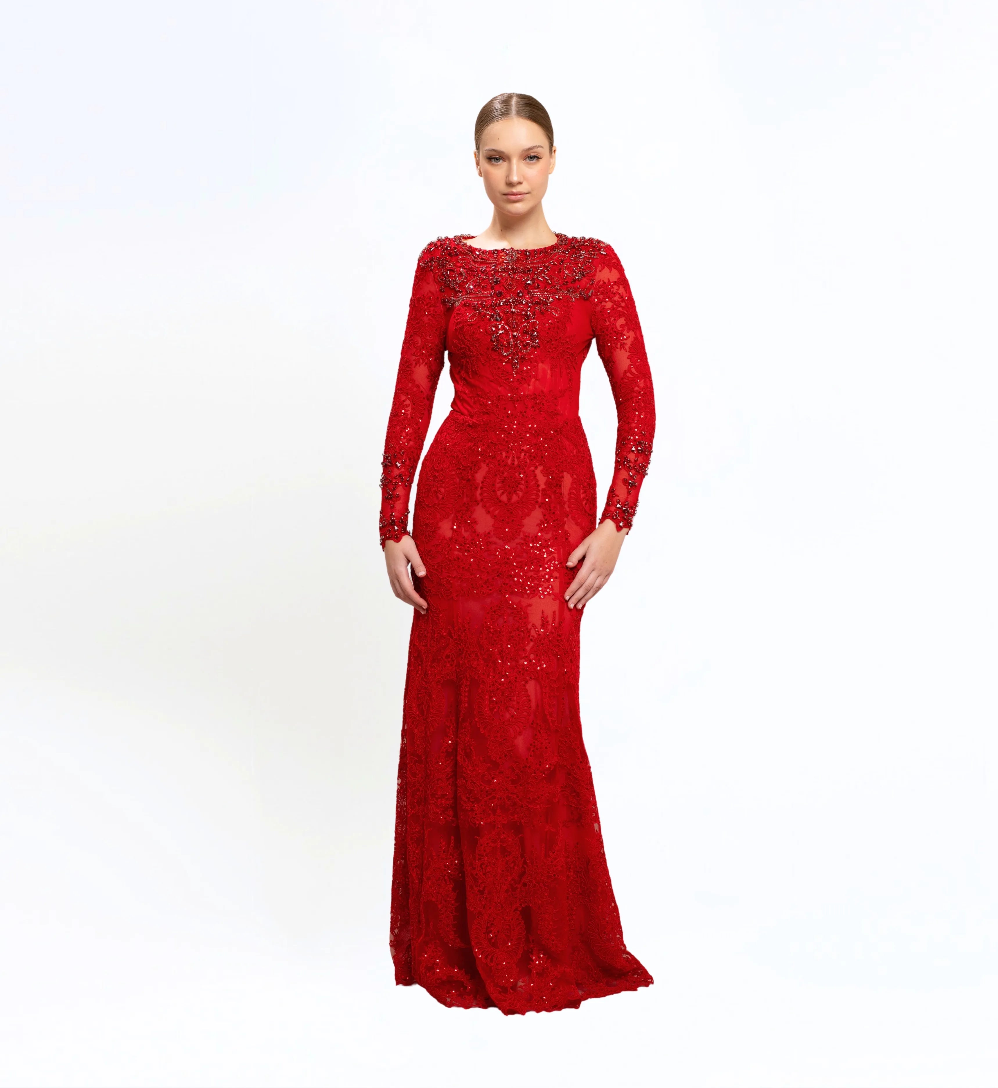 THREAD EMBROIDERED LONG DRESS