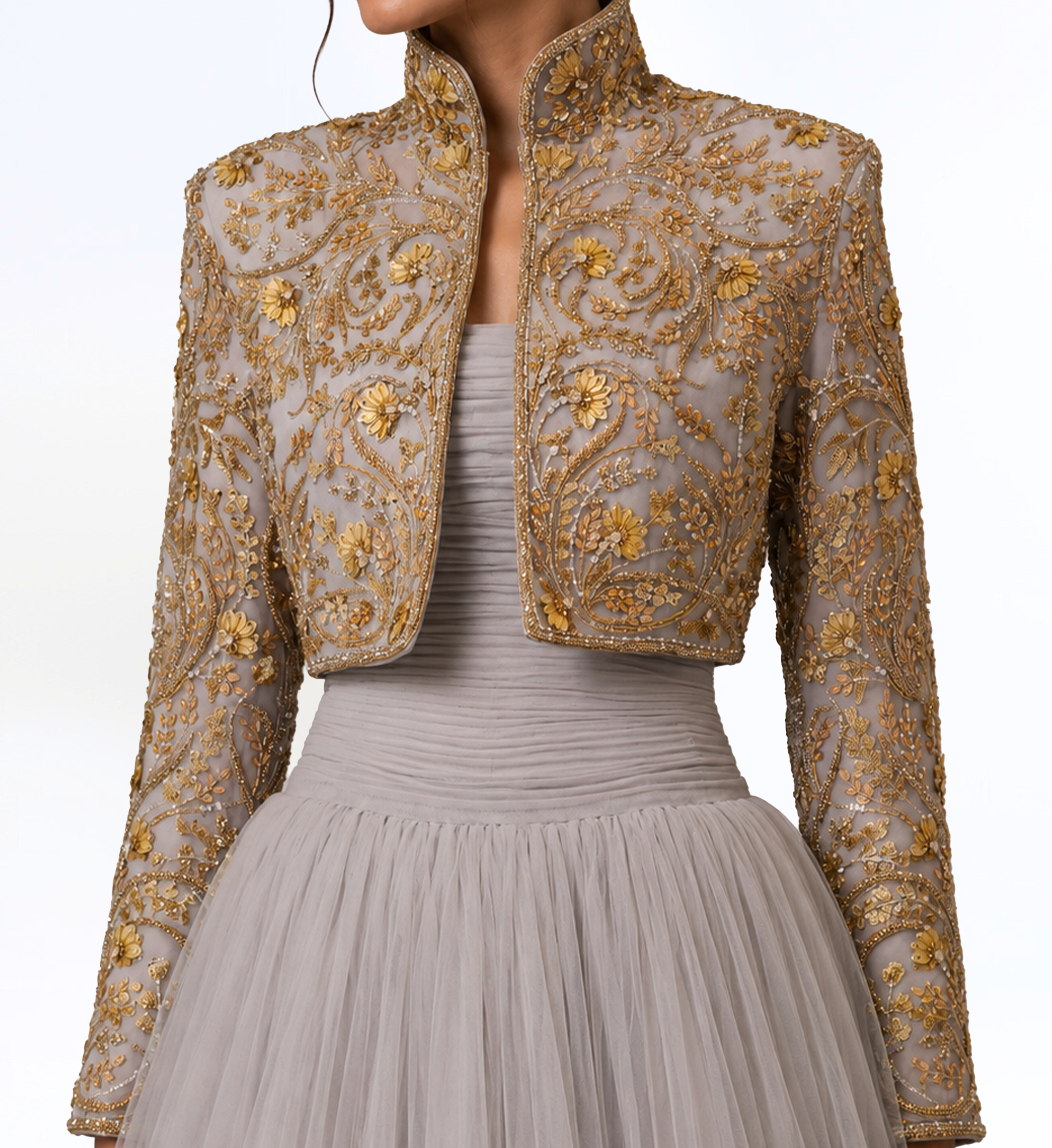 TULLE GOWN WITH EMBELLISHED BOLERO