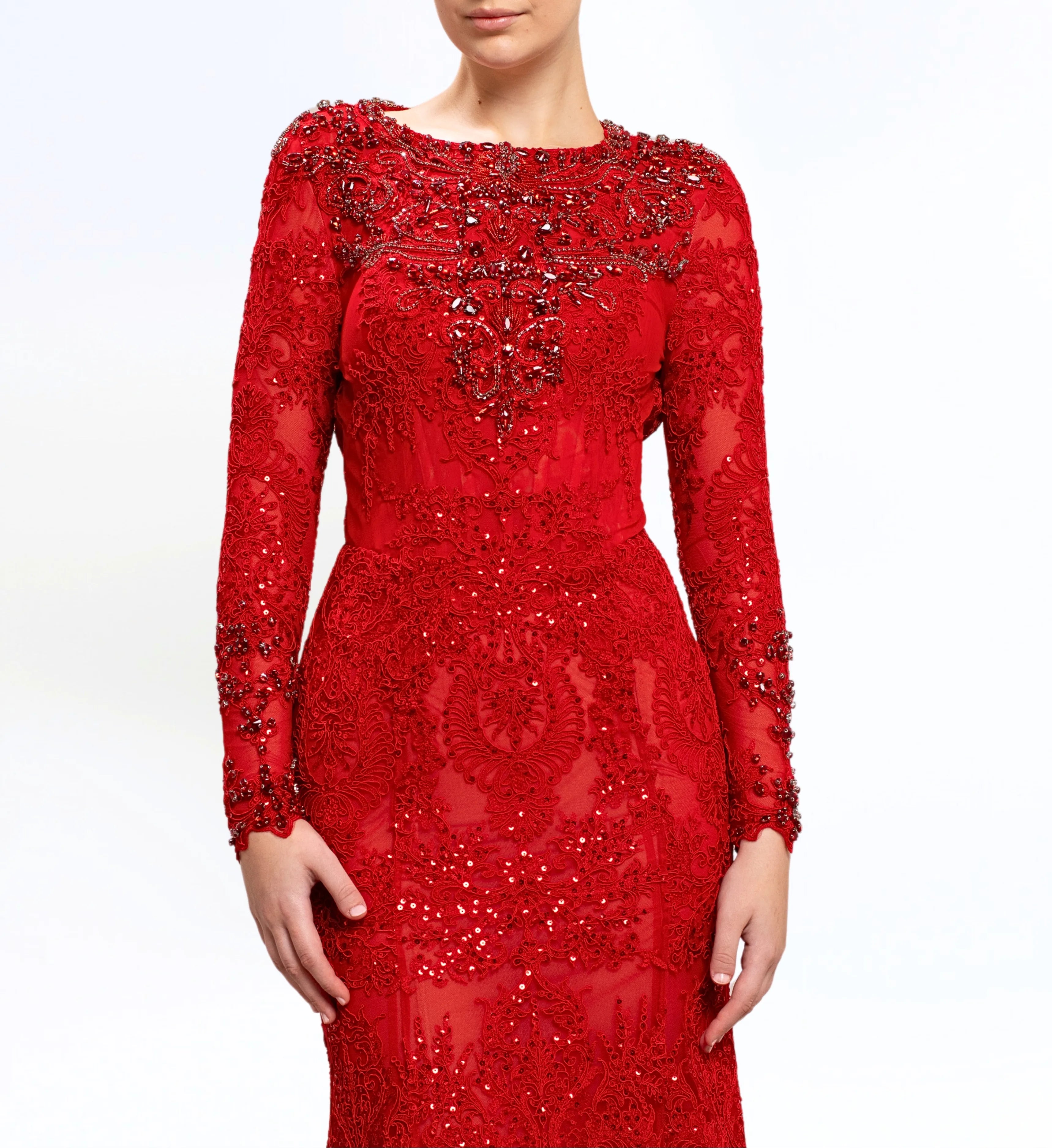 THREAD EMBROIDERED LONG DRESS