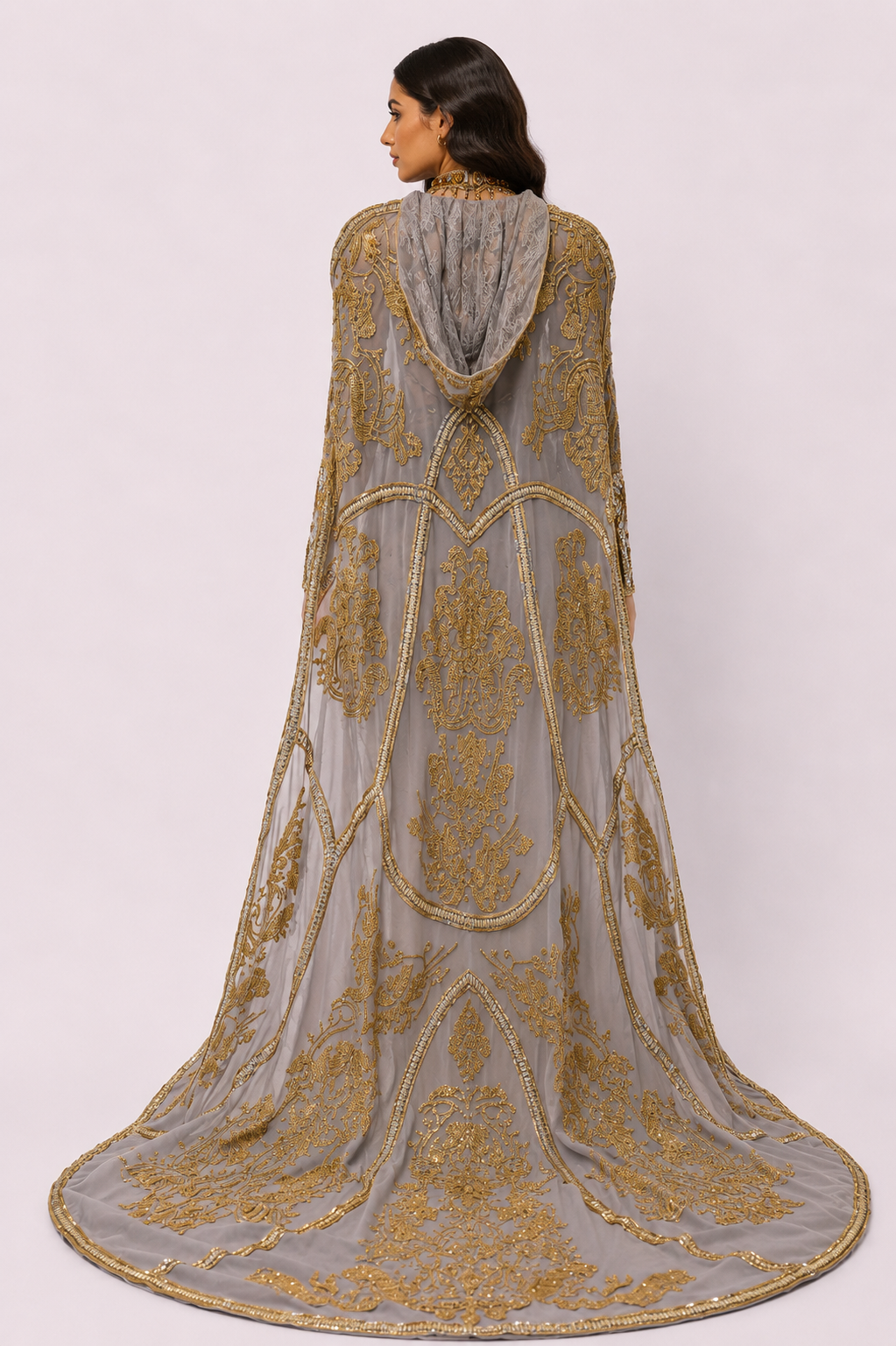 EMBELLISHED CAPE GOWN