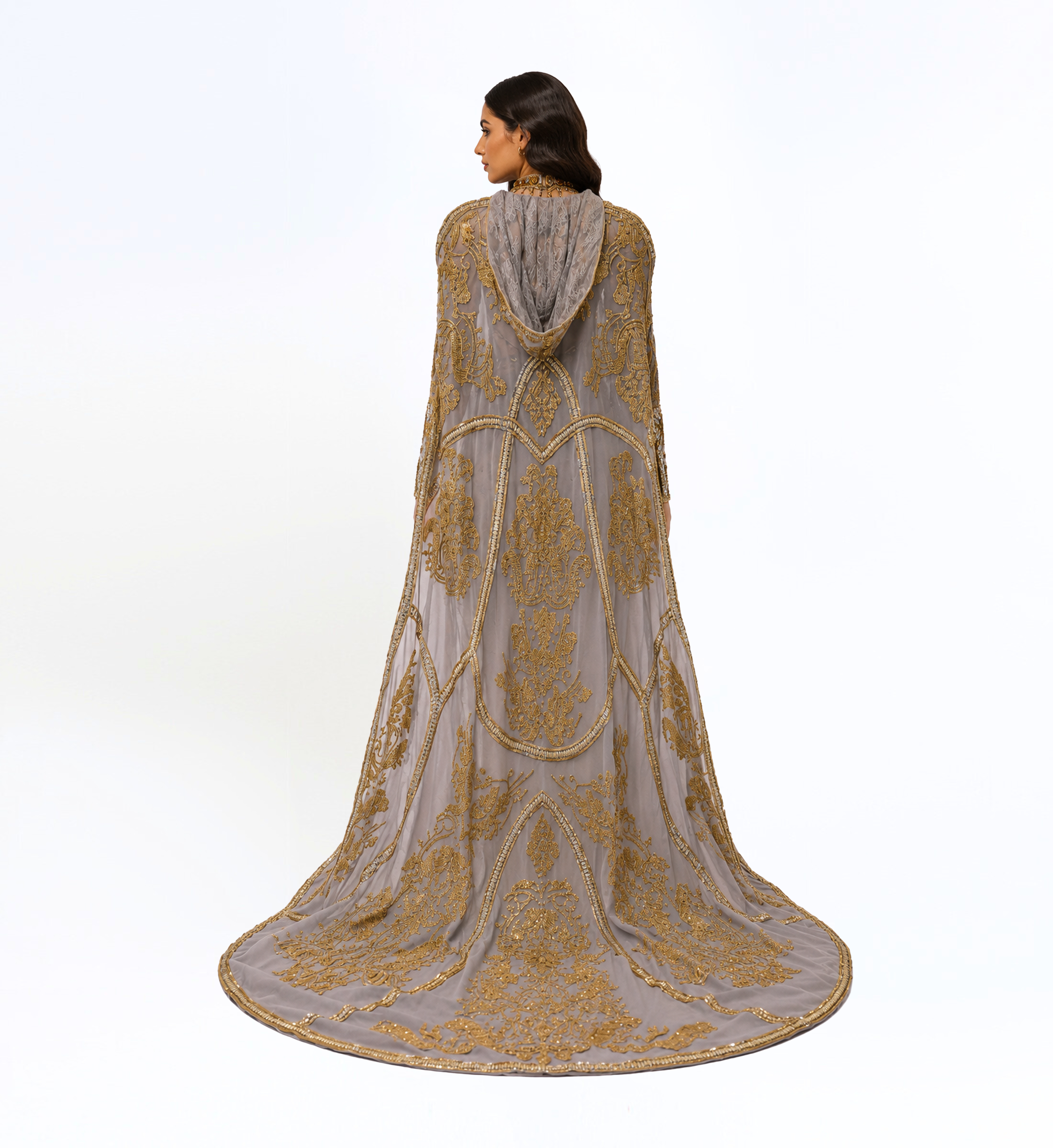 EMBELLISHED CAPE GOWN