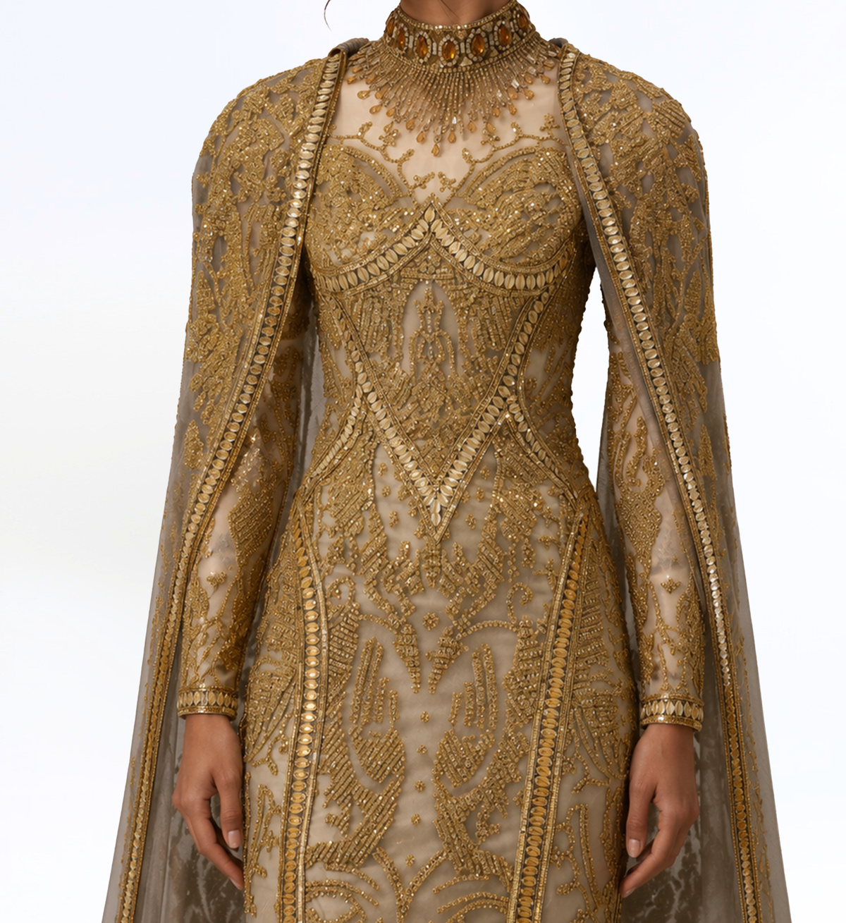 EMBELLISHED CAPE GOWN