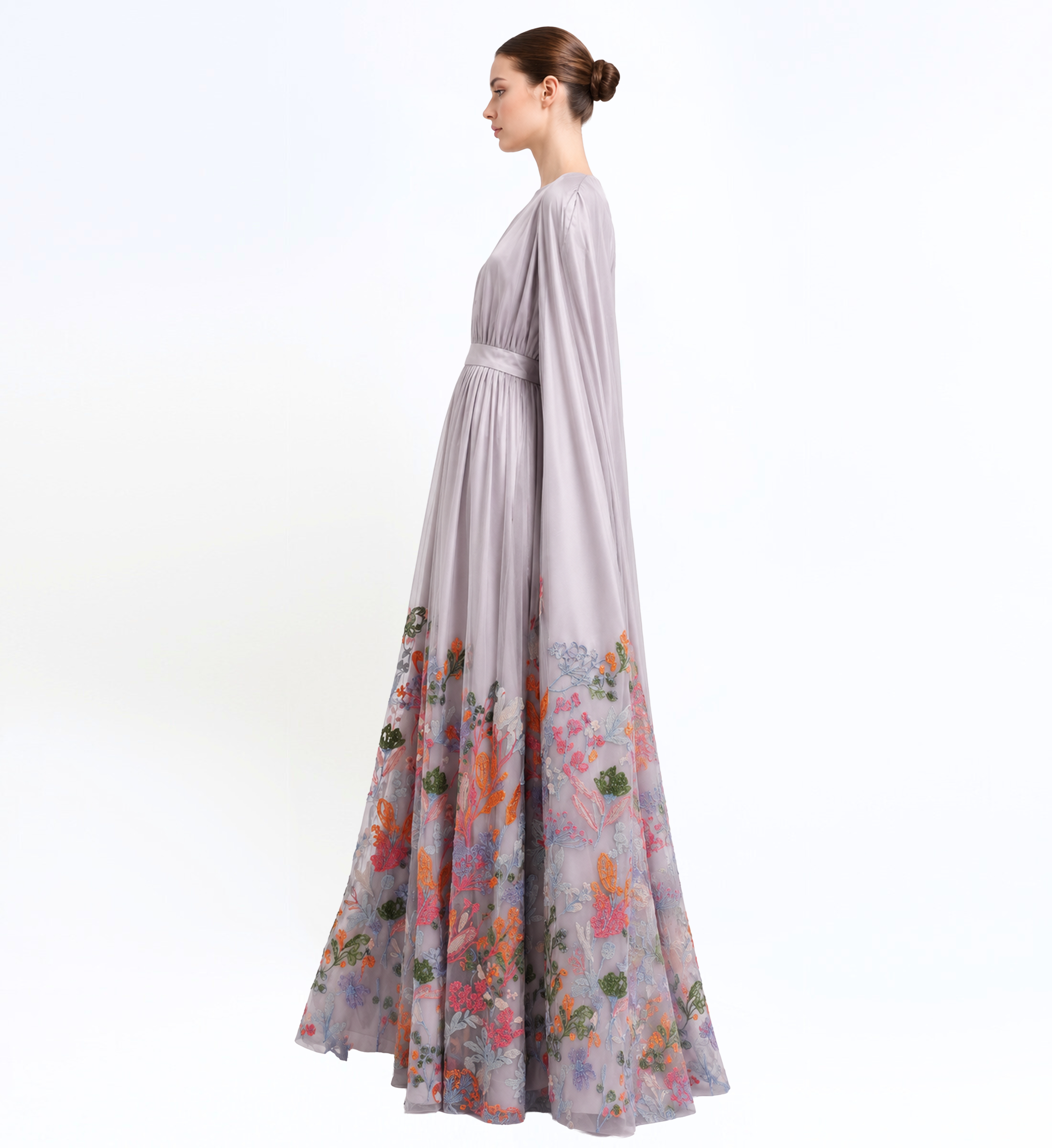 Crepe Embroidered Long Dress