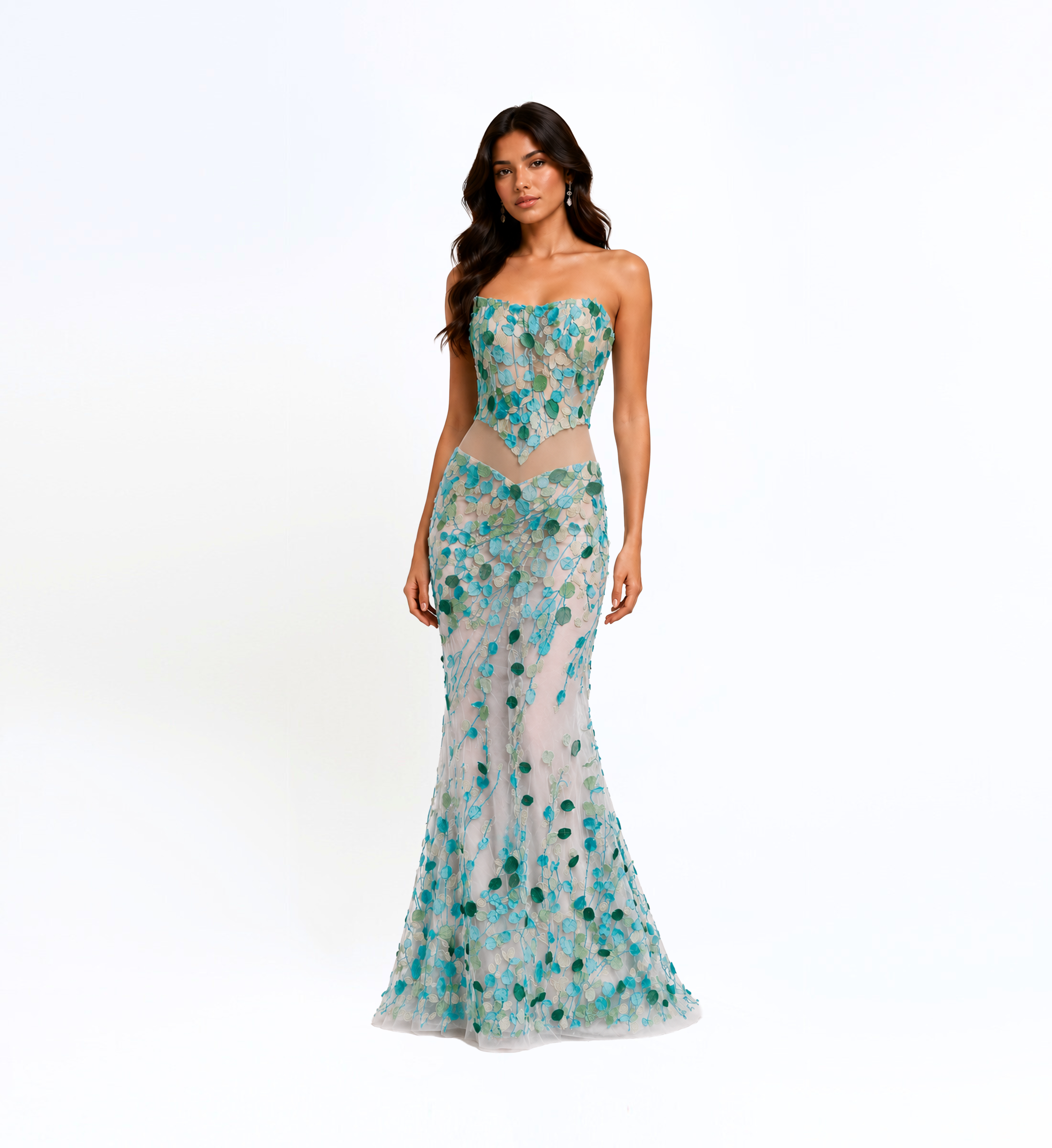 3D Thread Embroidered Long Dress