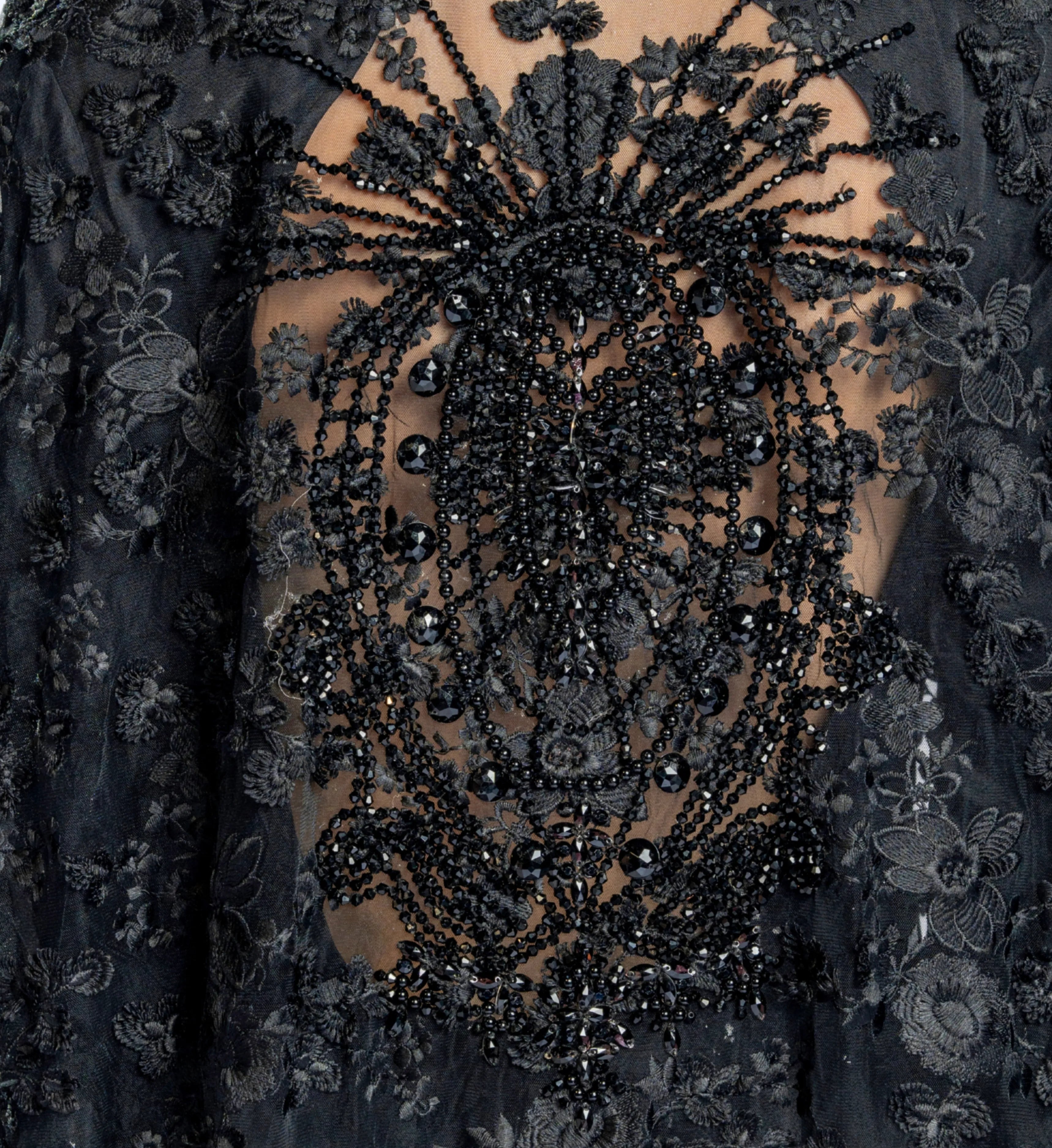 Embroidered Cape Gown – Black