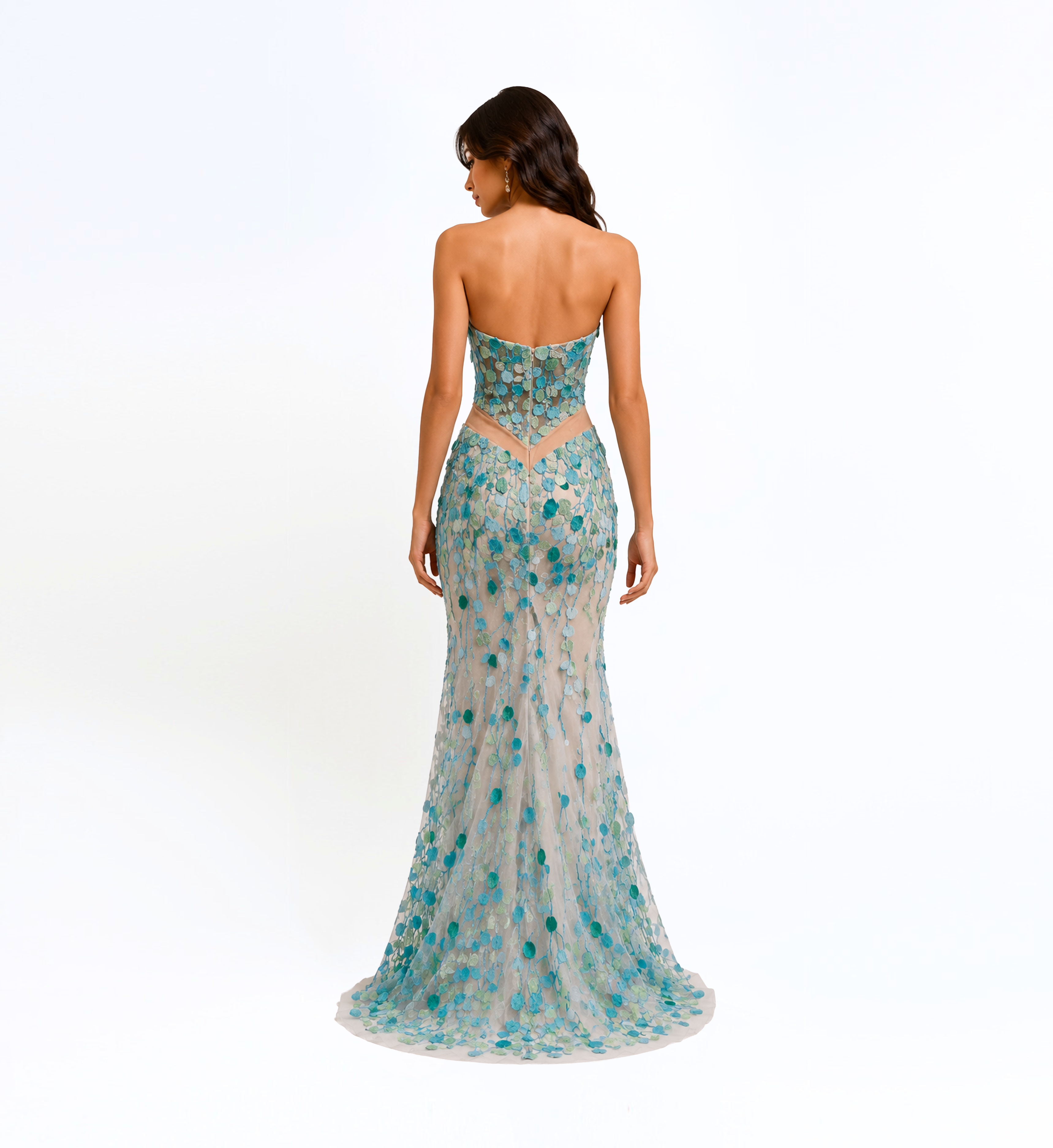 3D Thread Embroidered Long Dress